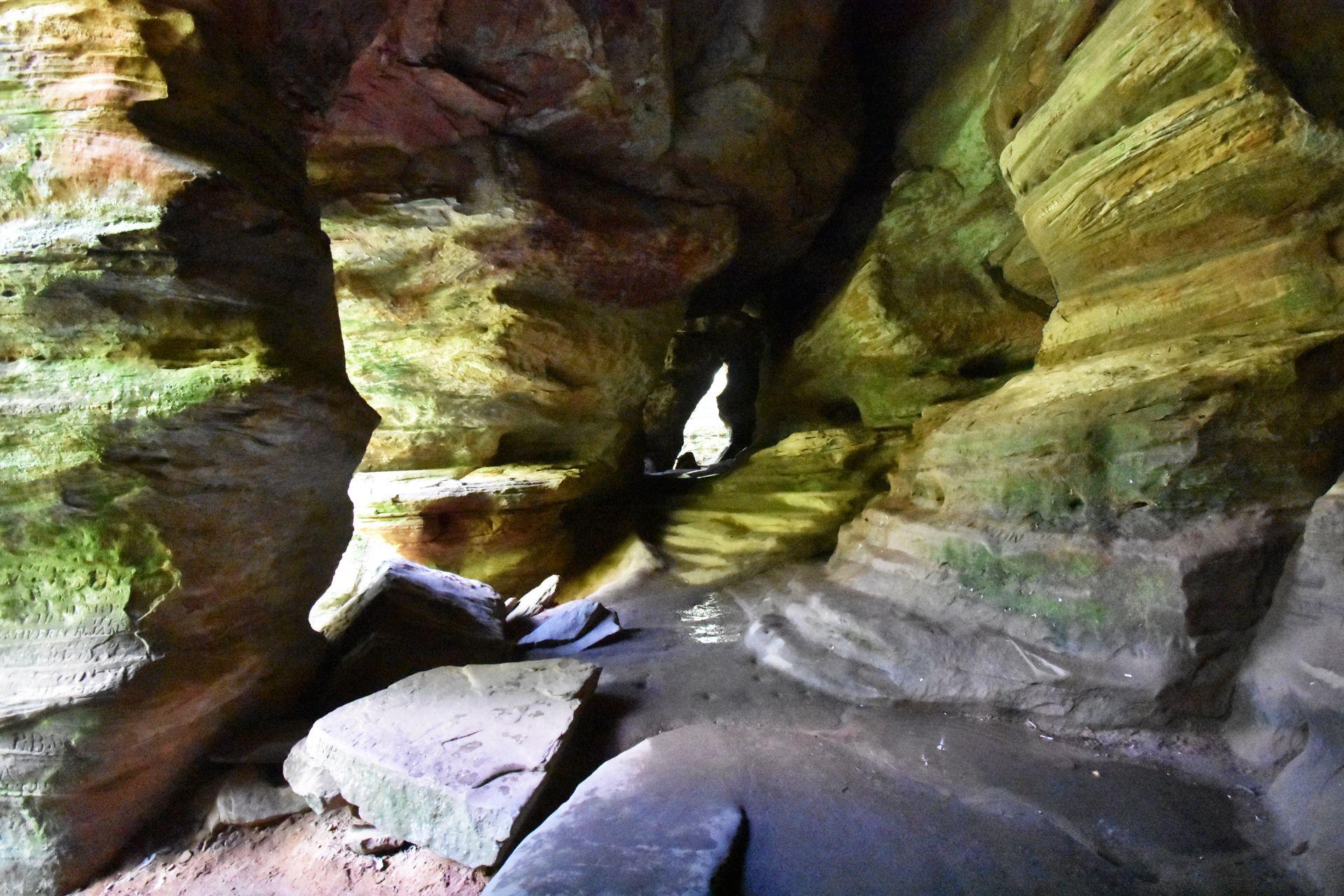 Looking into Rock House, a large cave area with a few separate openings.