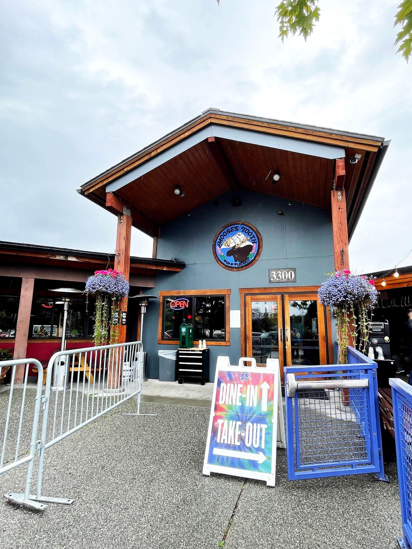 The exterior of Moose's Tooth Pub in Anchorage.