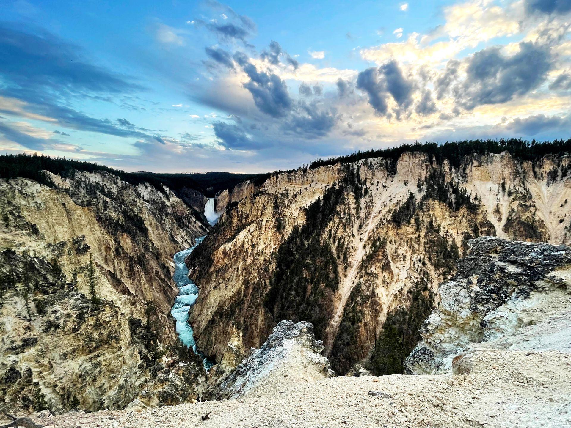 The view of the Grand Canyon of the Yellowstone from Artist's Point near sunset.