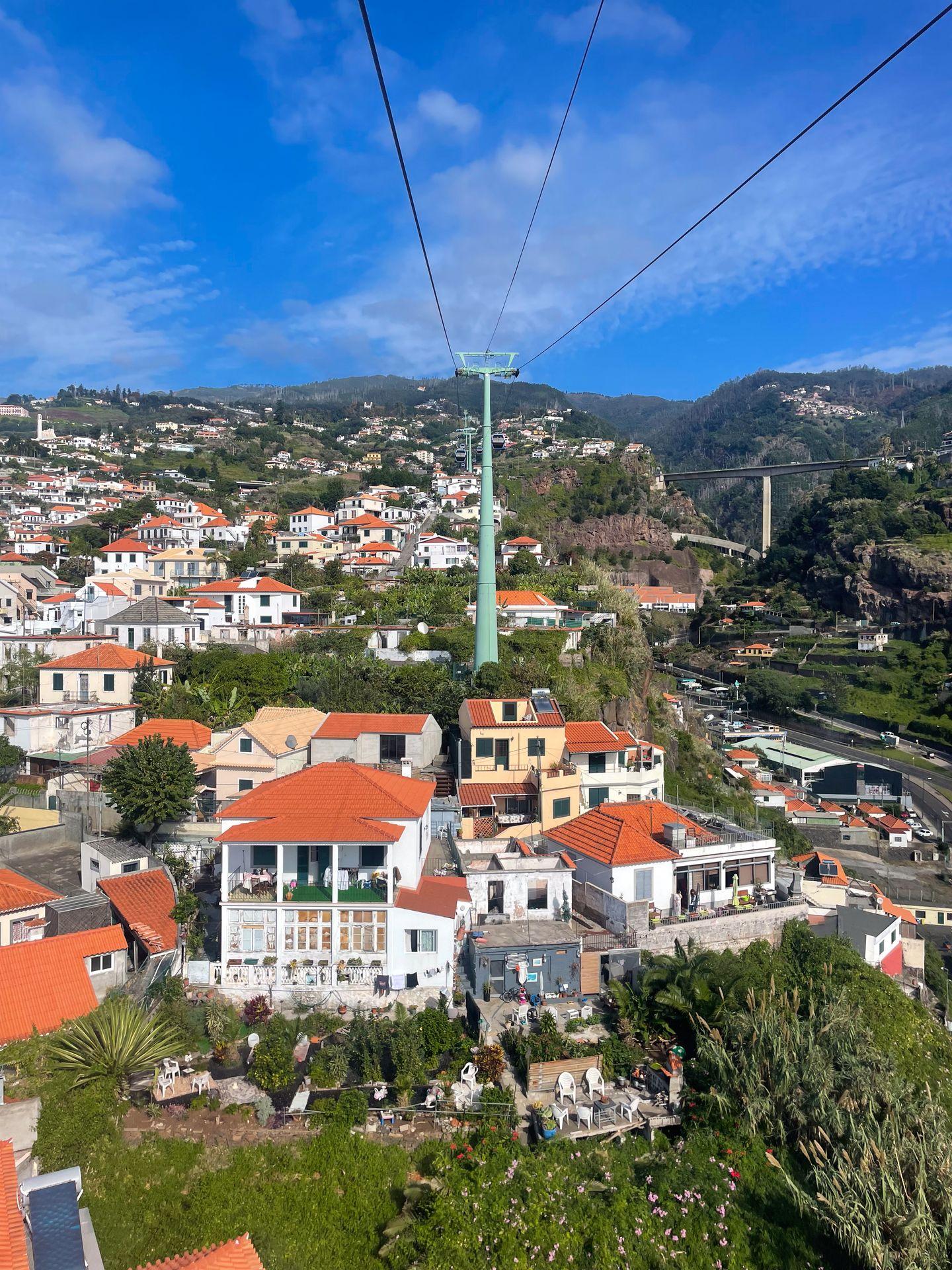 A view of houses and buildings from the Funchal Cable Car