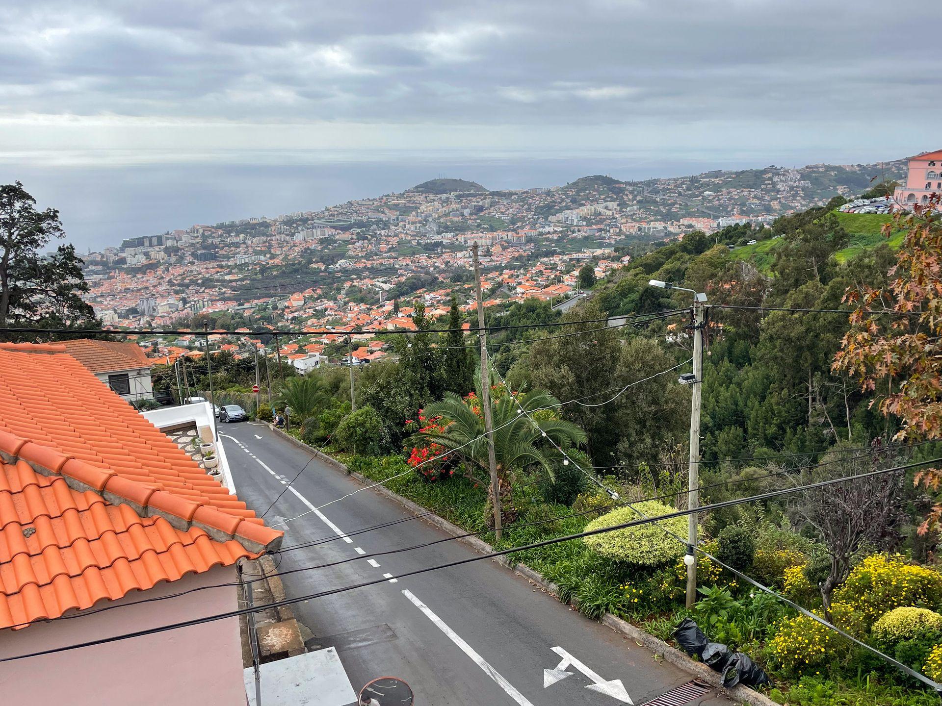 Looking down at the city of Funchal and the ocean from the Monte Palace Gardens.