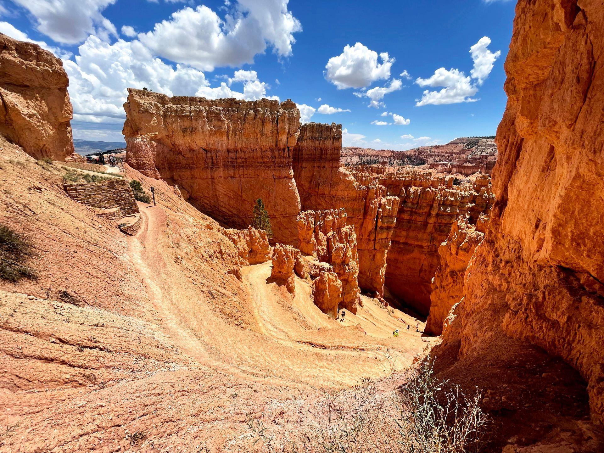 Looking down at the switchbacks known as "Wall Street" on the Navajo Loop trail.