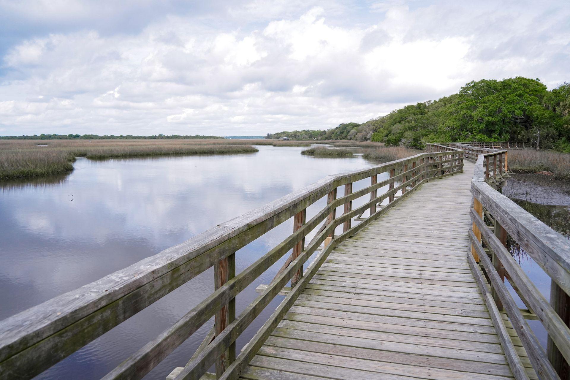 An elevated boardwalk trail above water on Cumberland Island