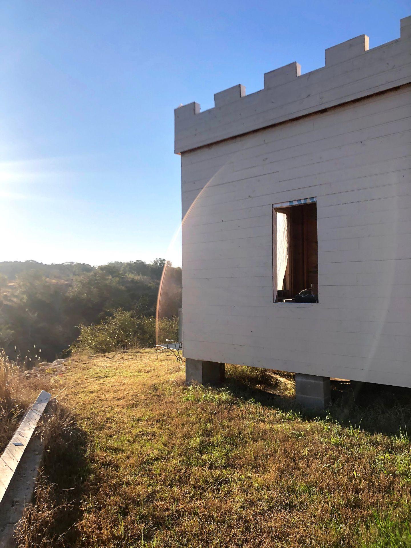 A castle in progress on the Havenwald property.