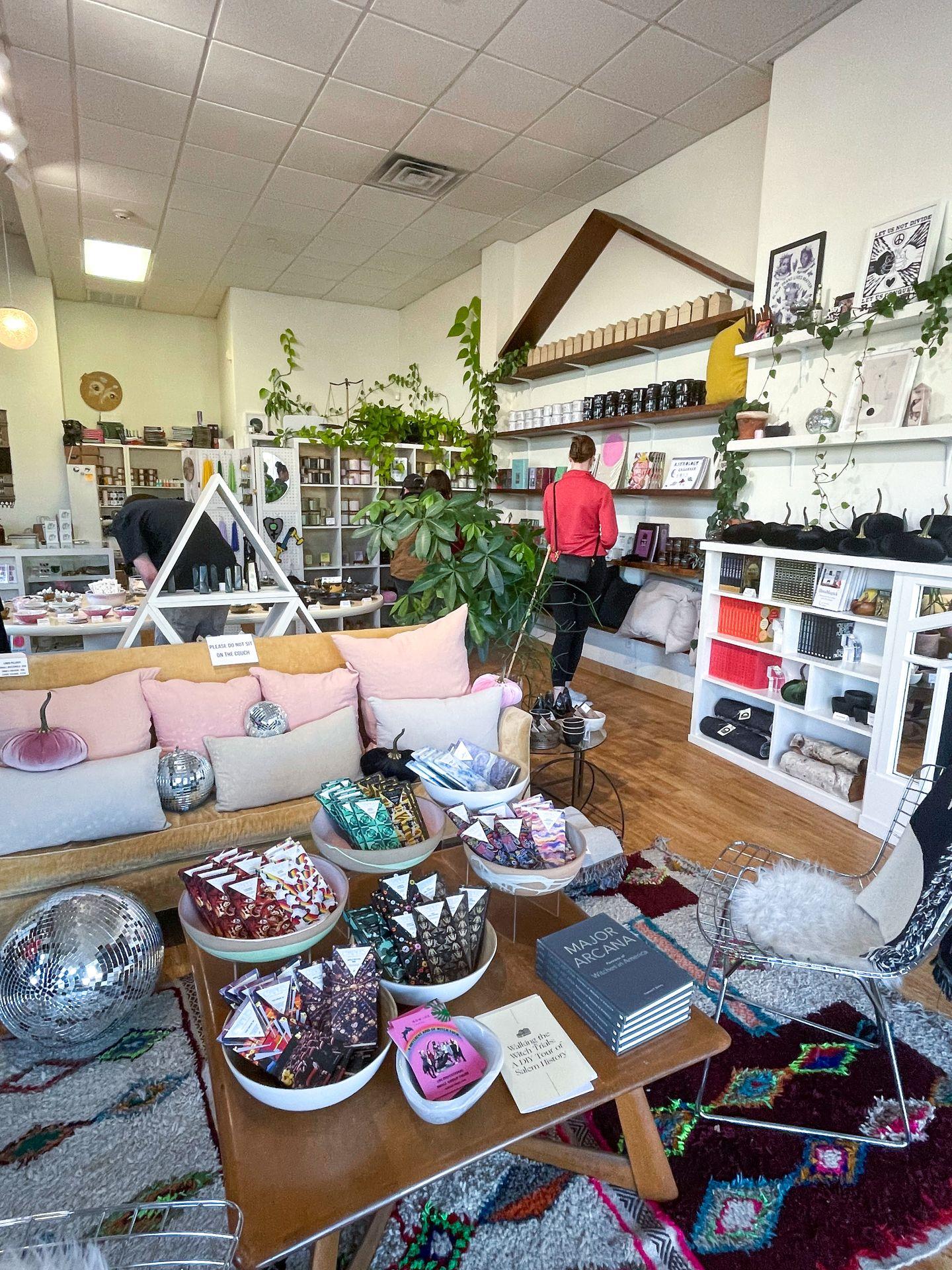 The interior of HausWitch, which has items like pillows, books and more