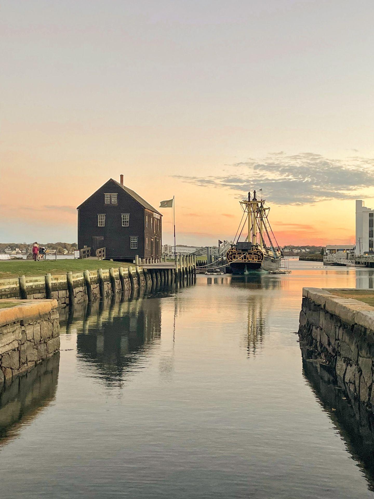 A ship and a building at the Salem Maritime National Historic Site