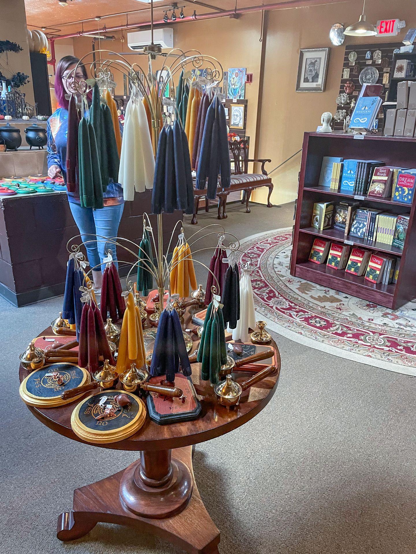 The interior of Pentagram, which has items such as candles and books