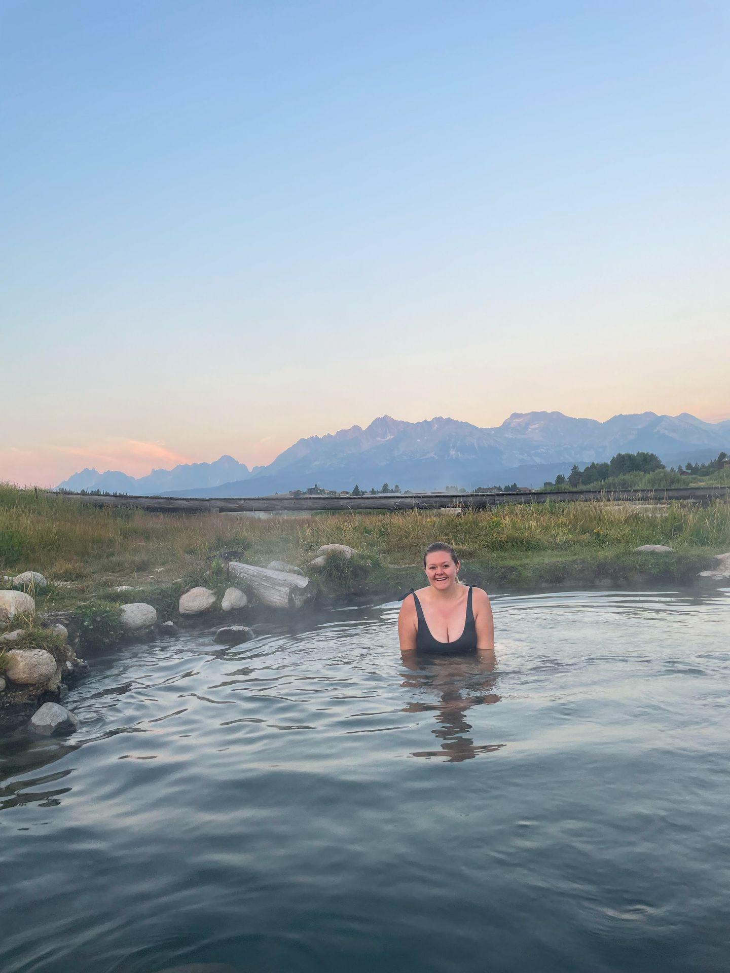 Lydia soaking in Valley Creek Hot Springs.
