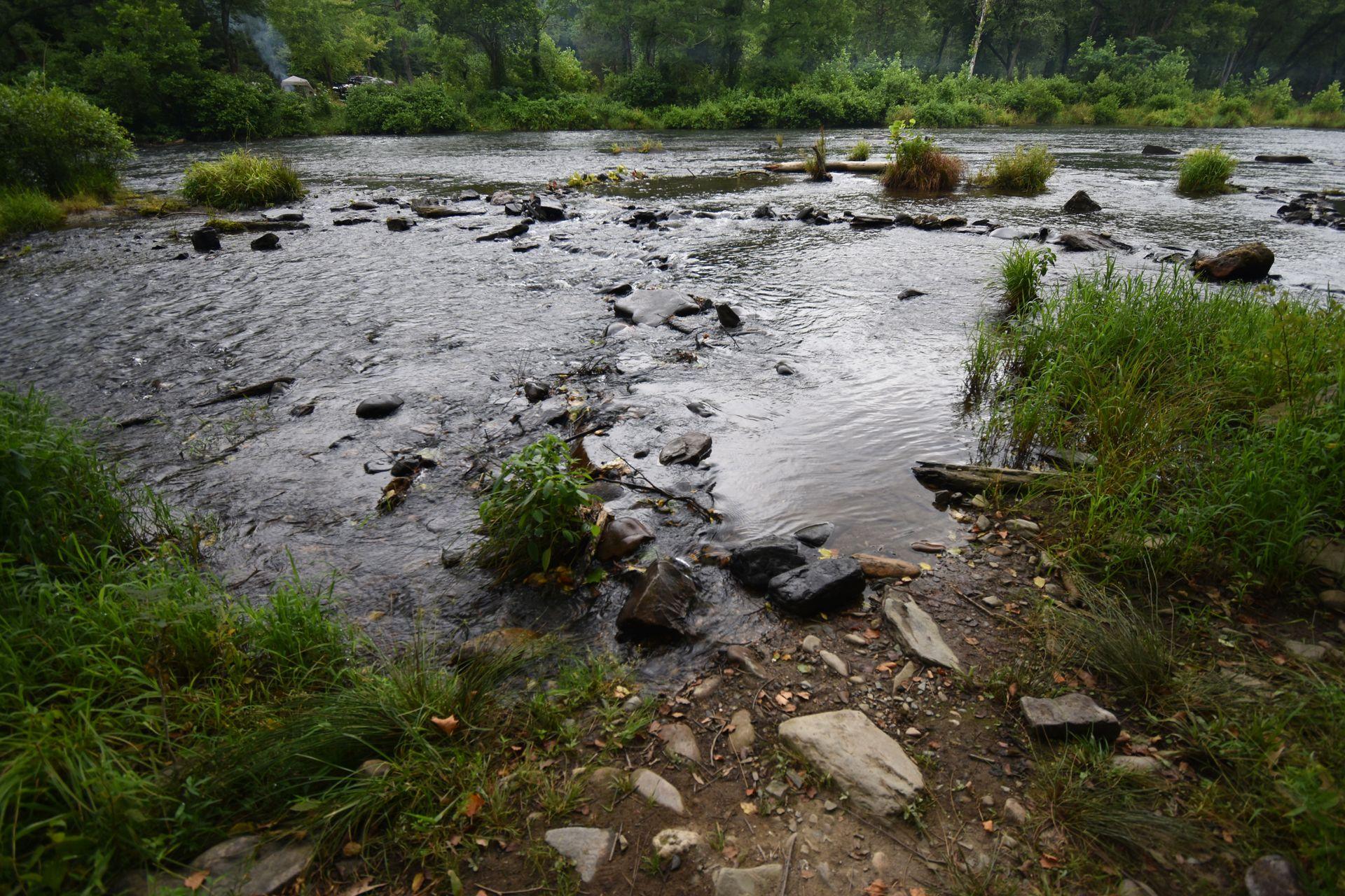 A close up view of the river next to the camping area.