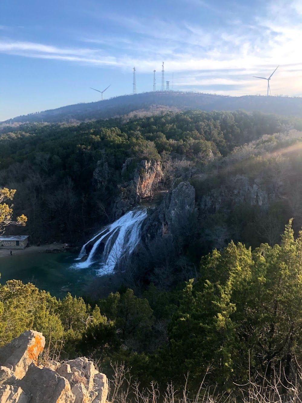 An overlook looking down at Turner Falls.