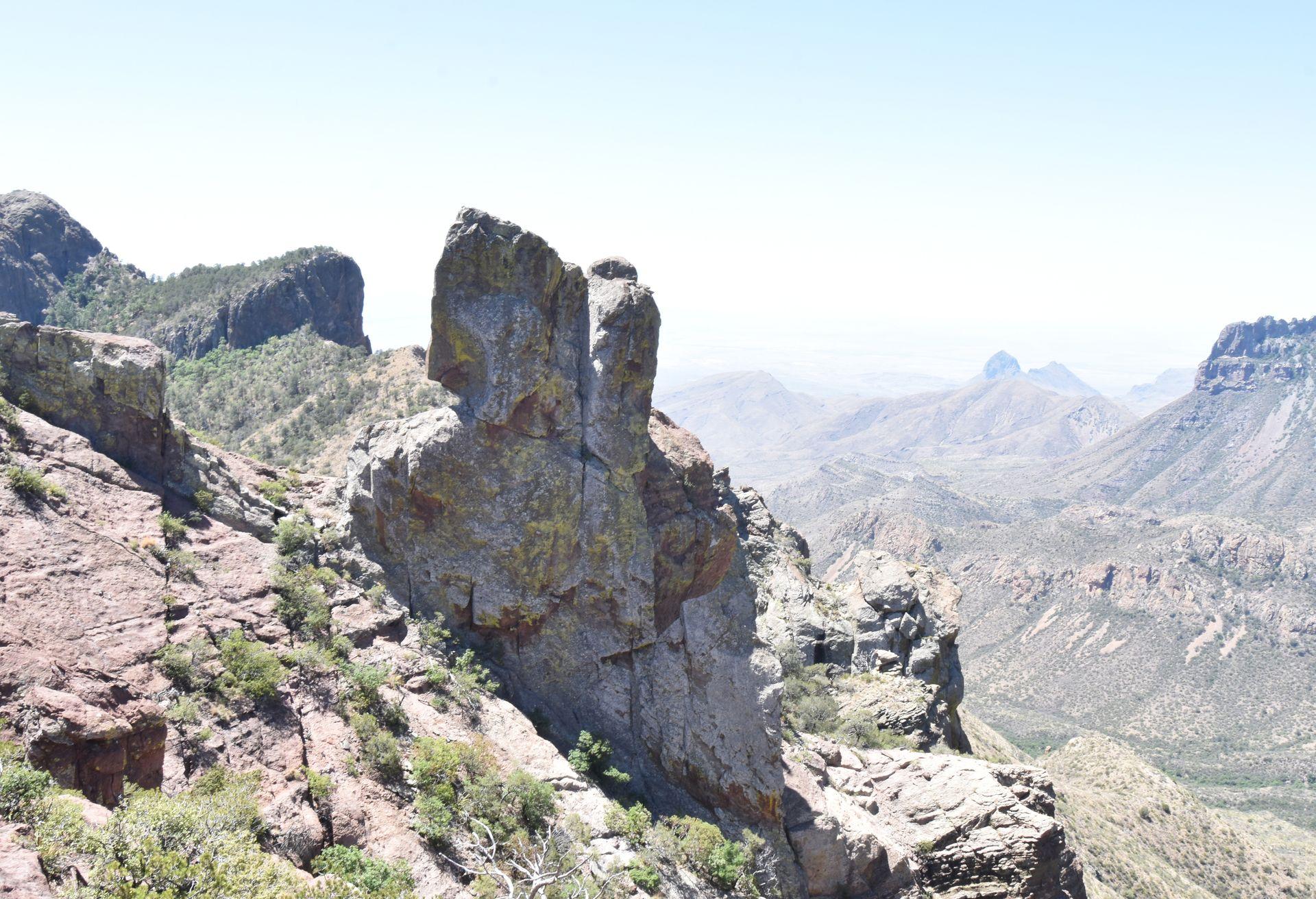 A rock formation towering into the air on the Lost Mine Trail in Big Bend National Park.