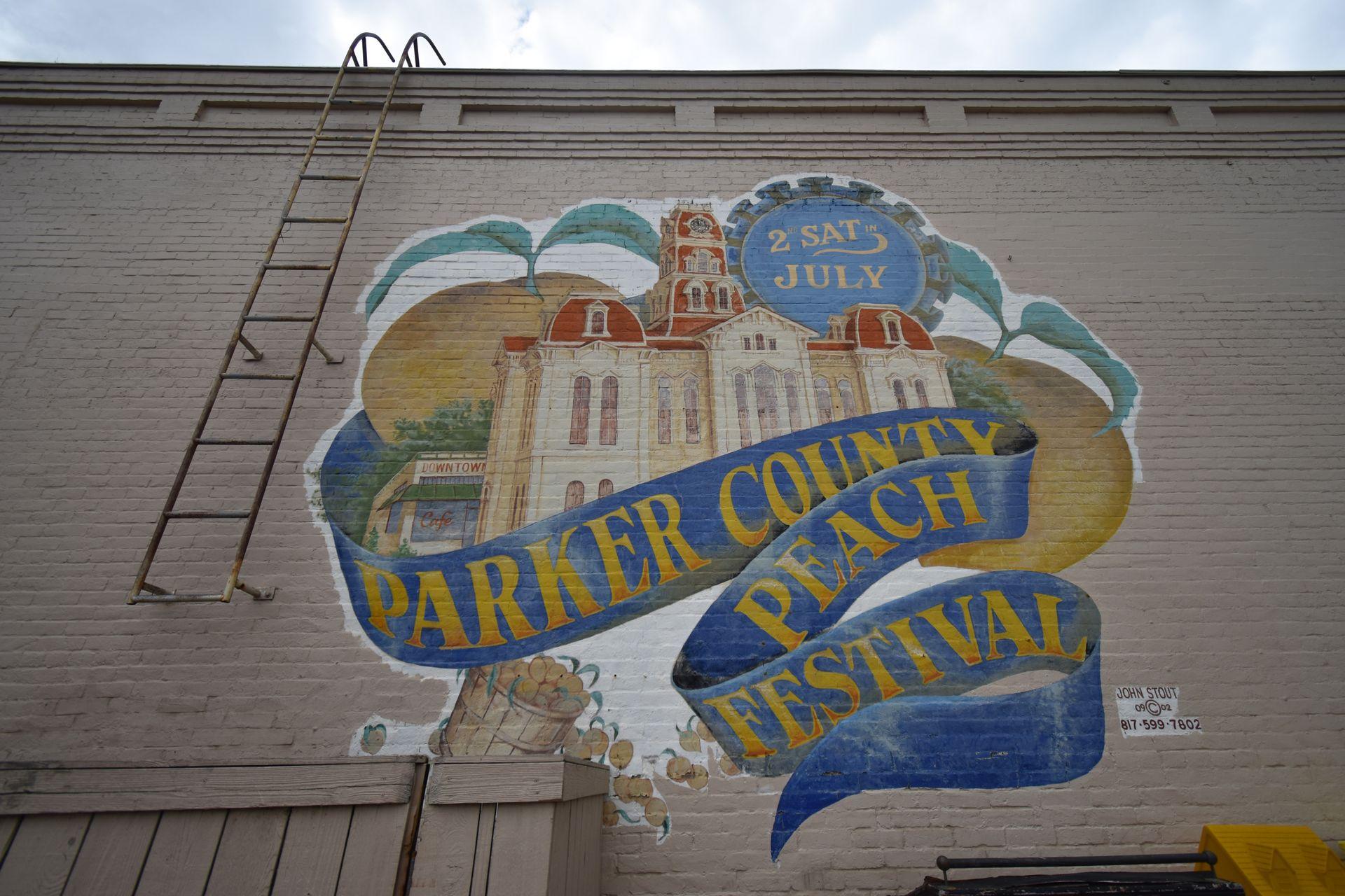 A mural for the Parker County Peach Festival in Weatherford.