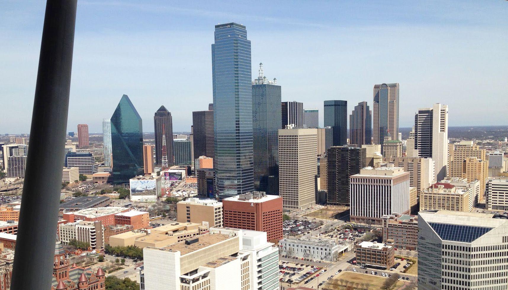 A view of the Dallas skyline from the top of Reunion Tower.