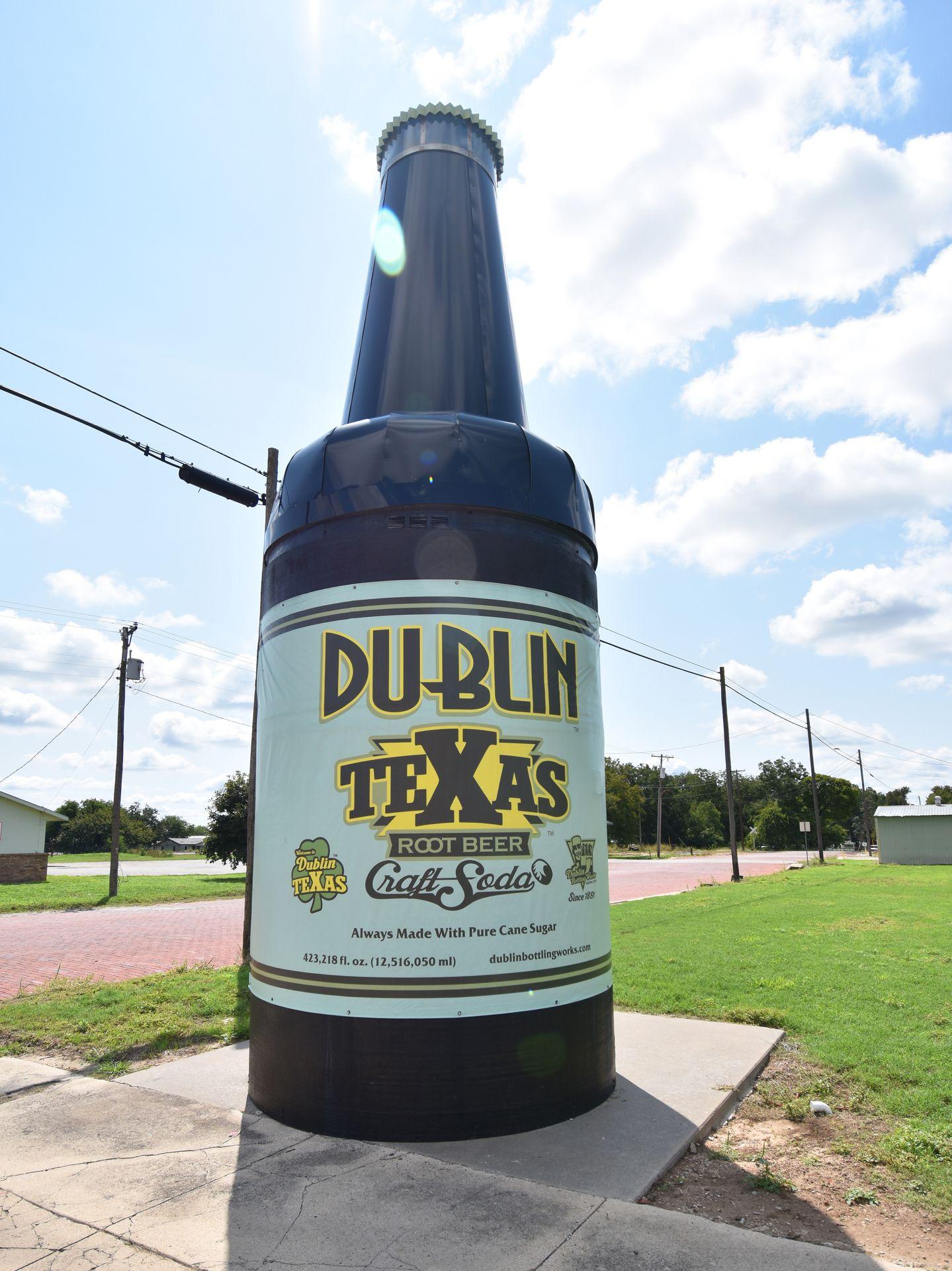 A giant bottle of Dublin, Texas Root Beer outside of Dublin Bottling Works.
