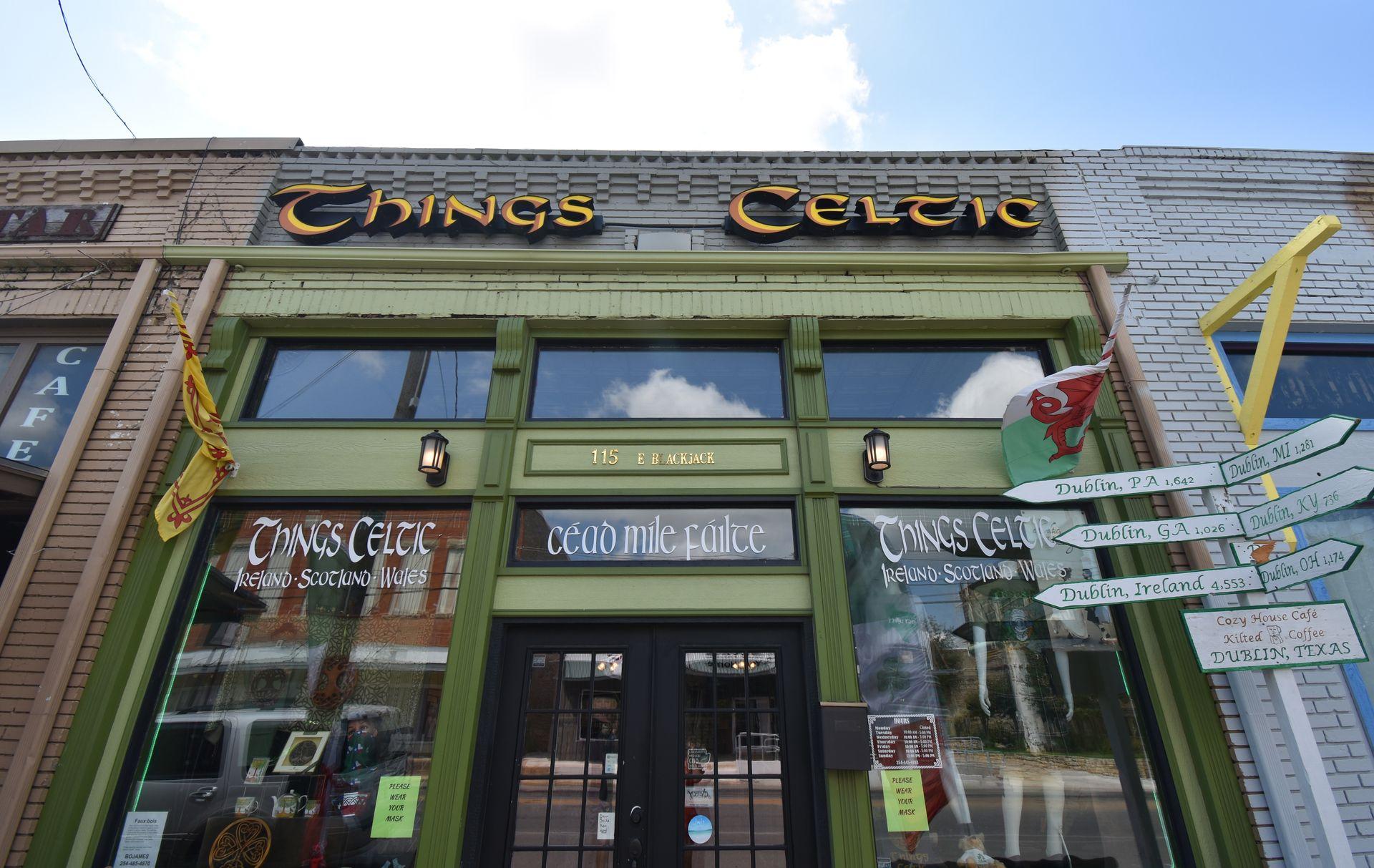 The exterior of "Things Celtic," an Irish boutique in town.