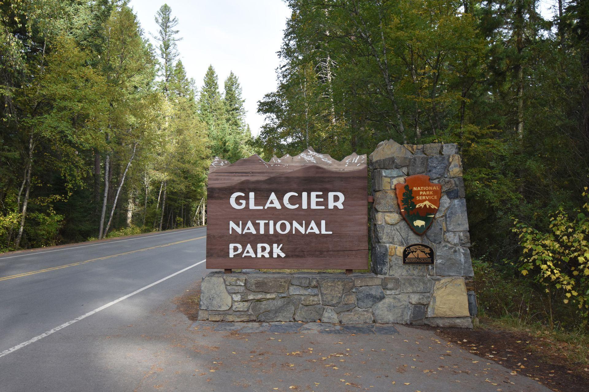The entrance sign for Glacier National Park. 