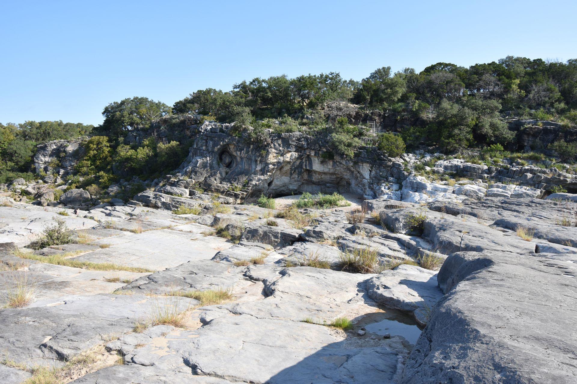 An area of light-colored limestone rocks