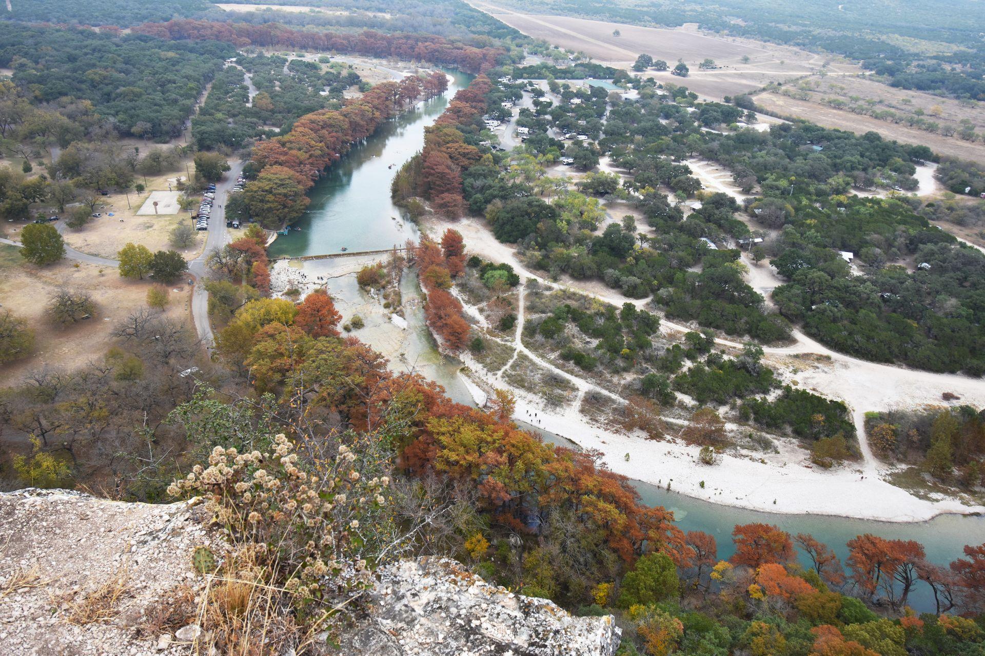 A view looking down at the Frio River in Garner State Park