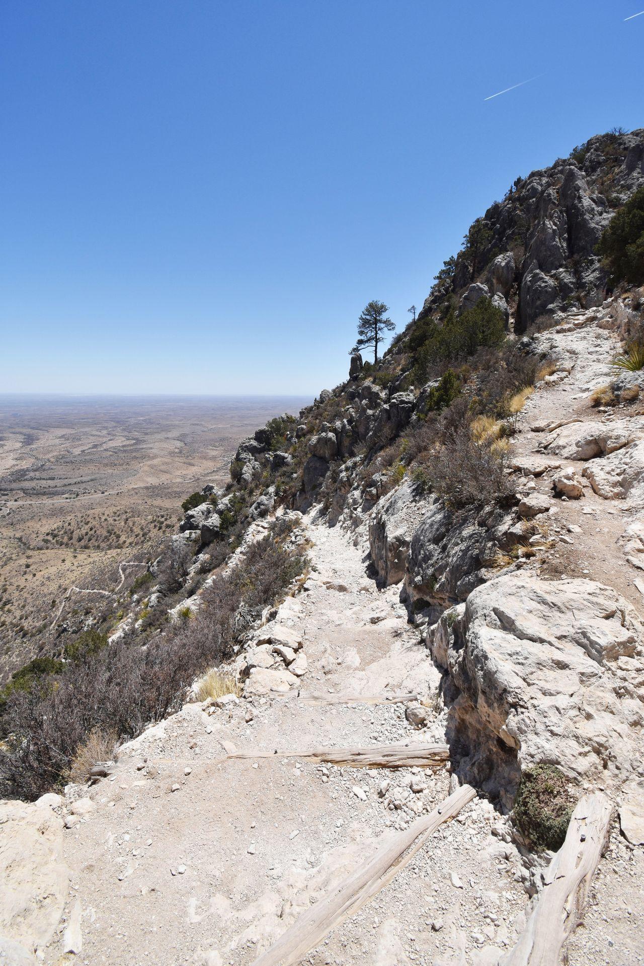 A view of a trail on the side of a mountain on the Guadalupe Peak trail.
