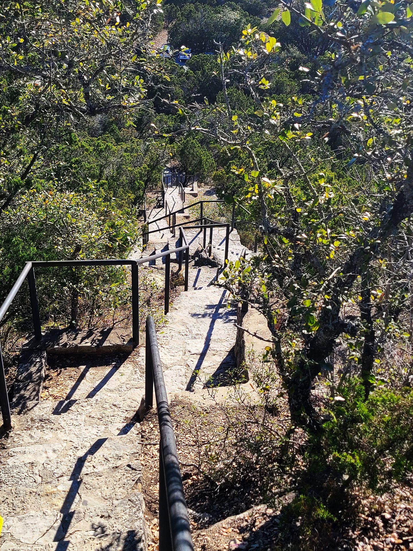 A staircase leading up to Old Baldy for views of Wimberley.