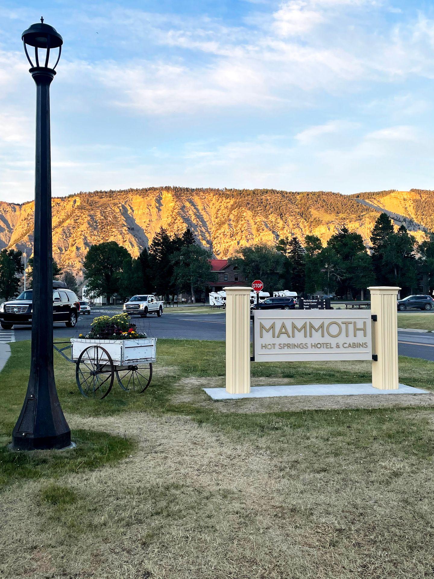 The sign outside of the Mammoth Hot Springs Hotel.