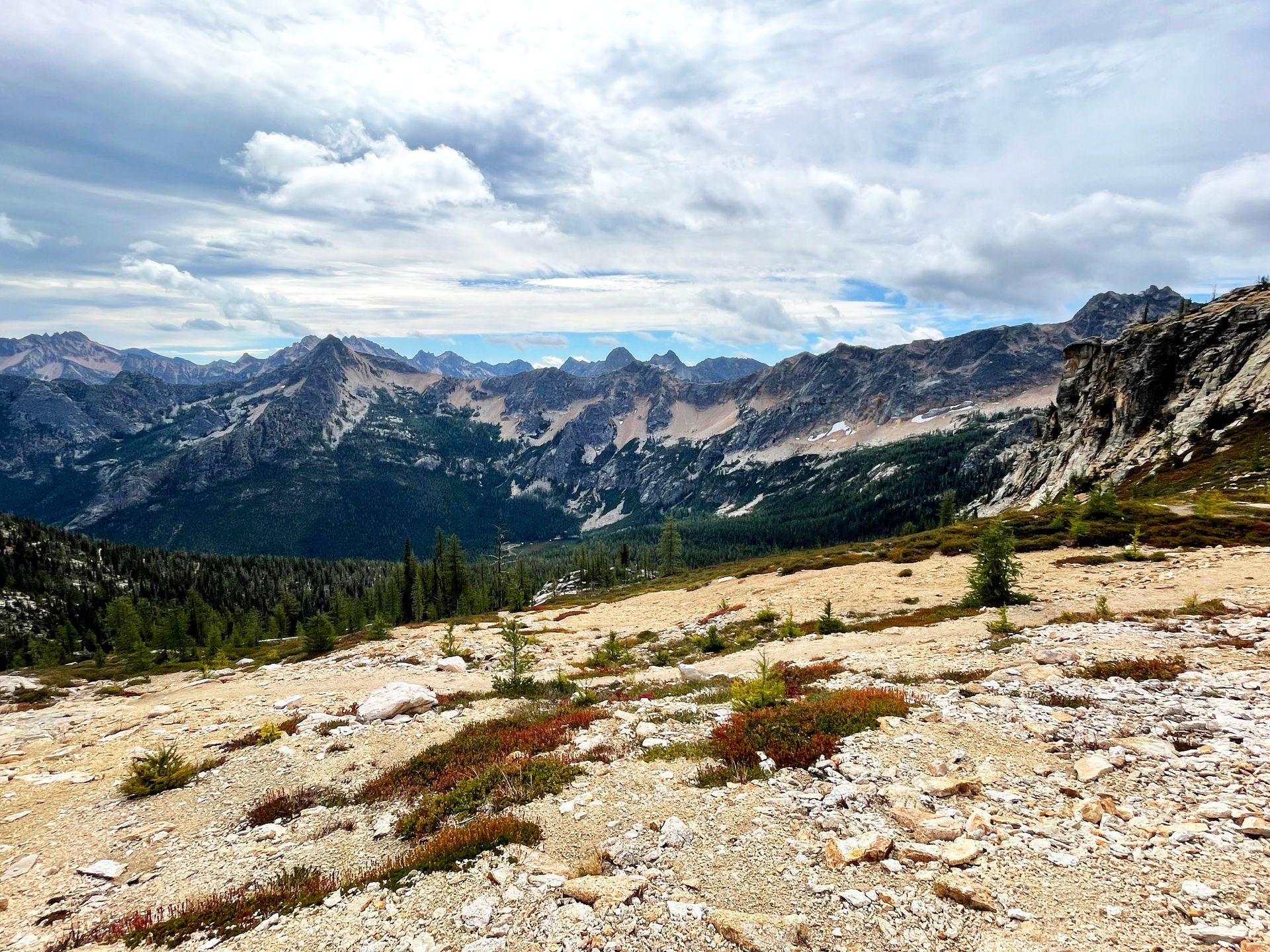 A view of mountains on the Cutthroat Pass trail.