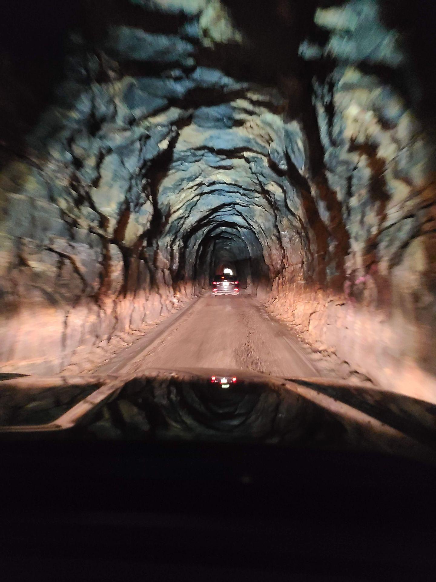 The inside of the Nada Tunnel, a narrow tunnel the size of a car
