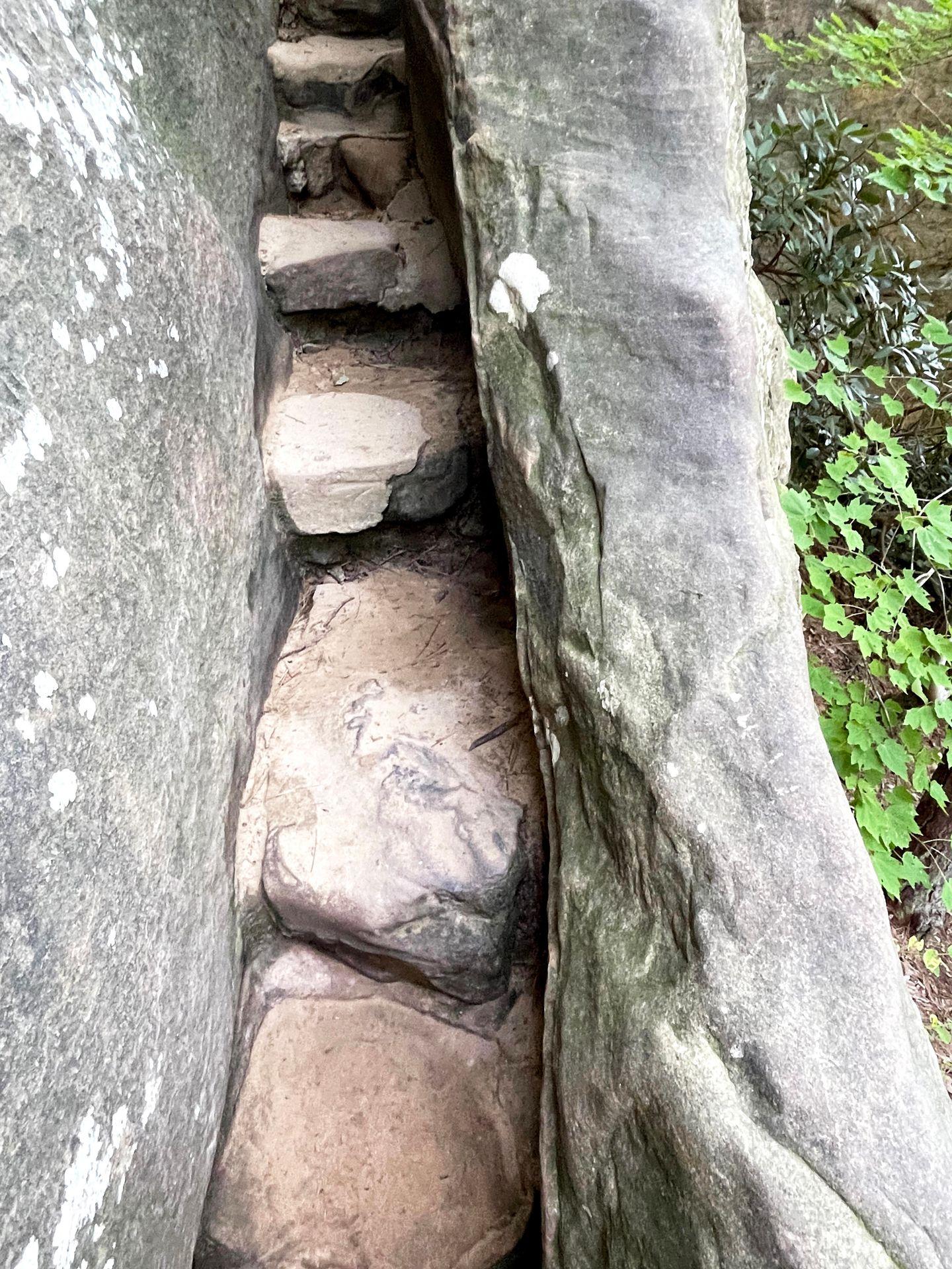A narrow area of rock steps