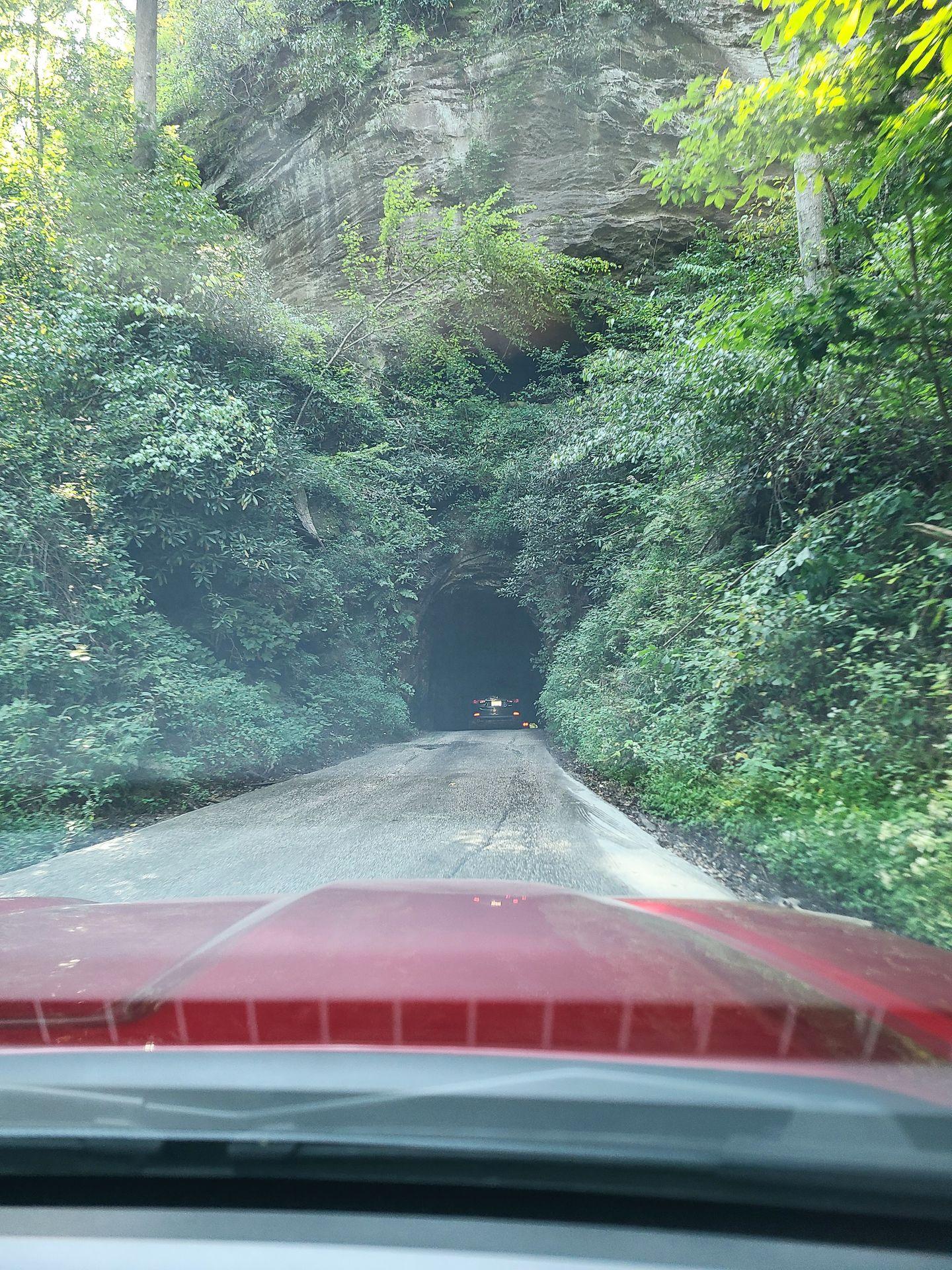 A view of the Nada Tunnel from the window of a car