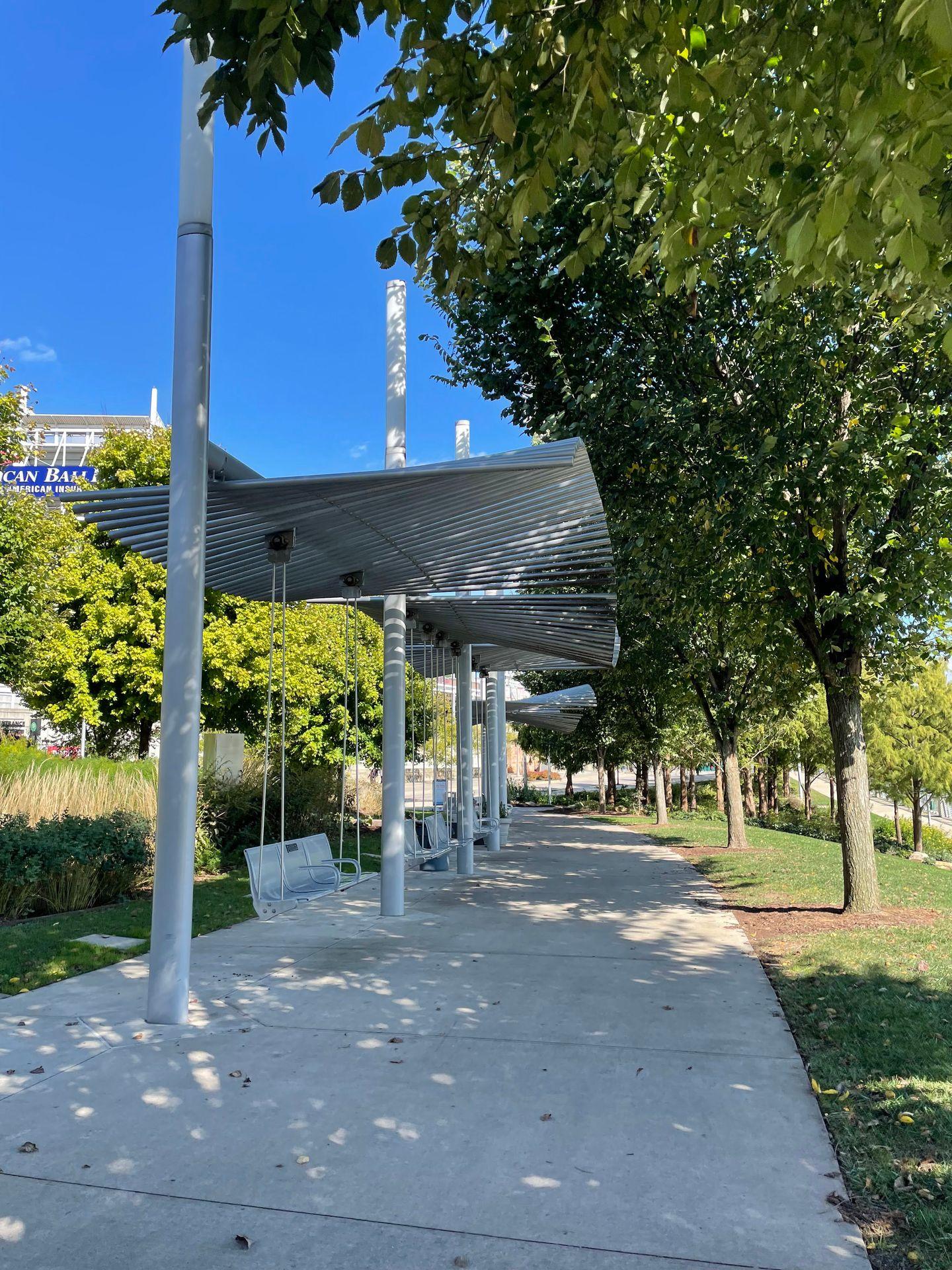 Swinging benches at Smale Riverfront Park