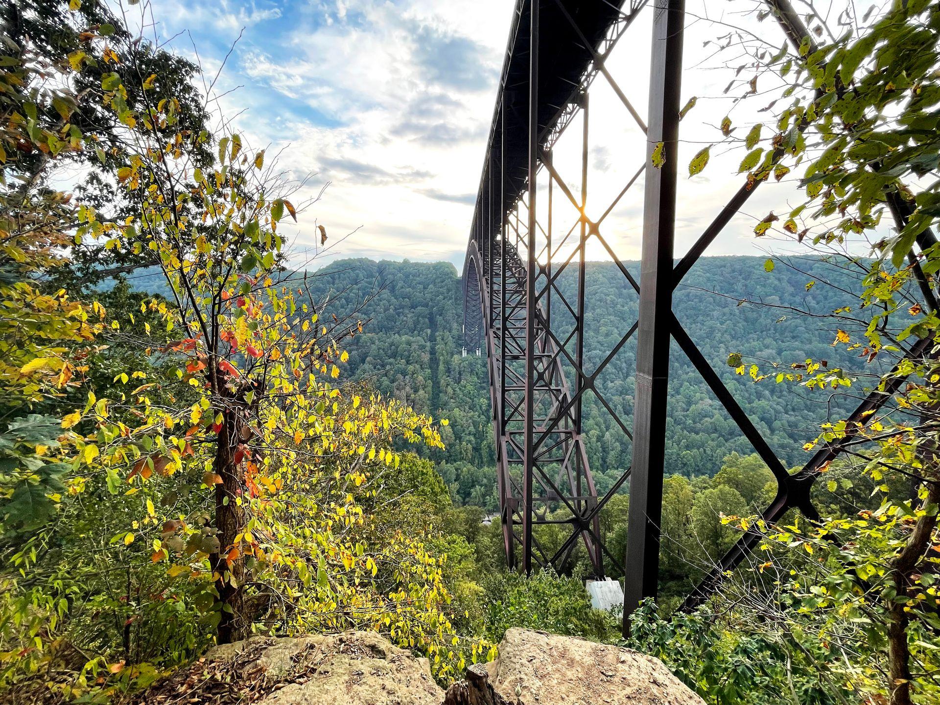 Looking under the New River Gorge Bridge from the Fayette Station Road.