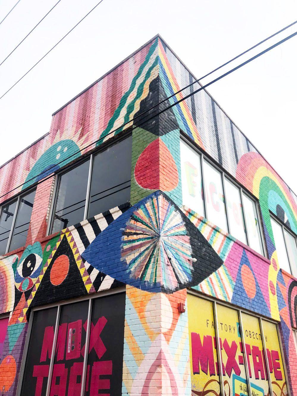 The colorful painted building of Factory Obscura in Oklahoma City.