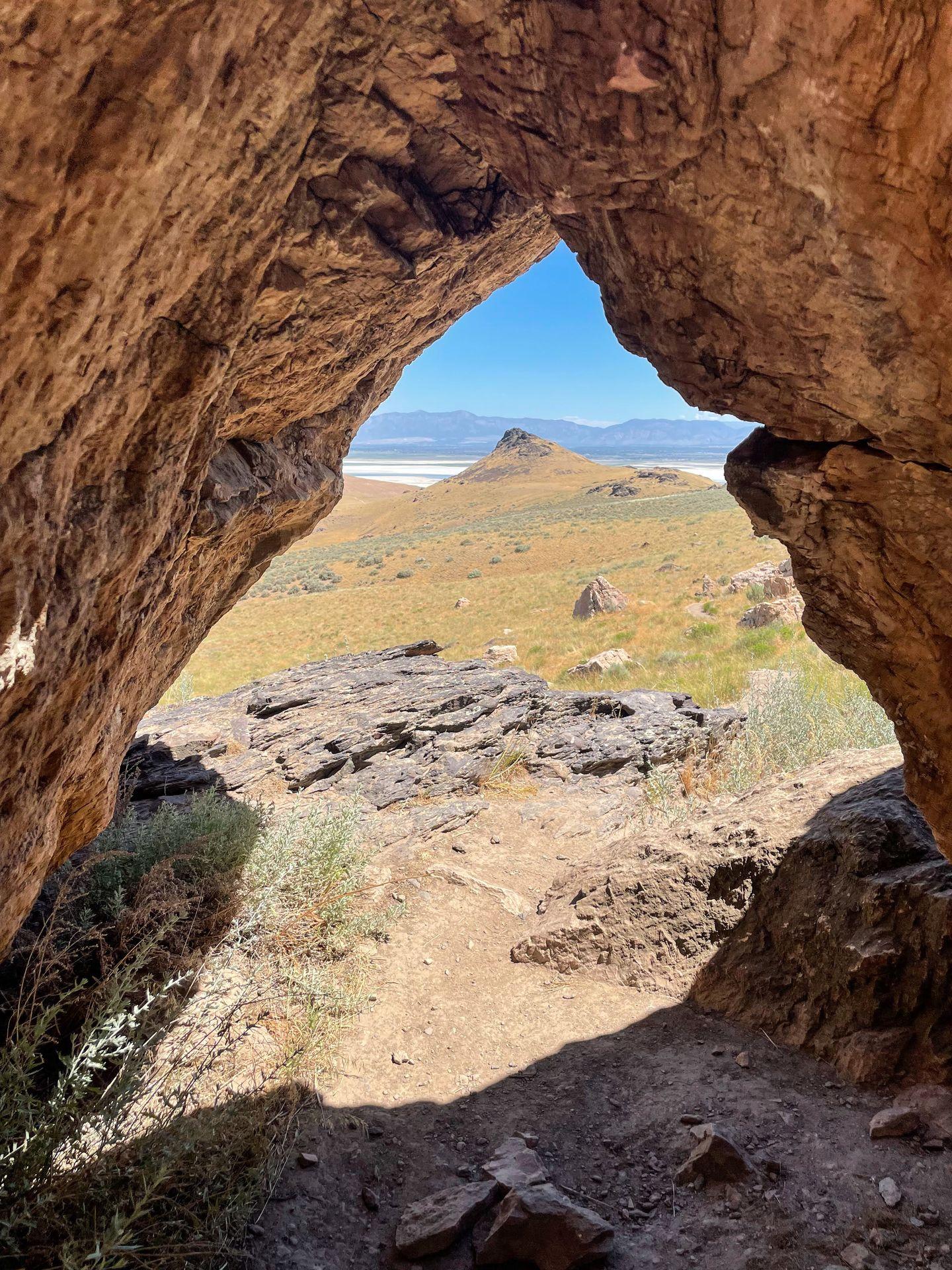 Looking through a rock tunnel on the Frary Peak hiking trail.