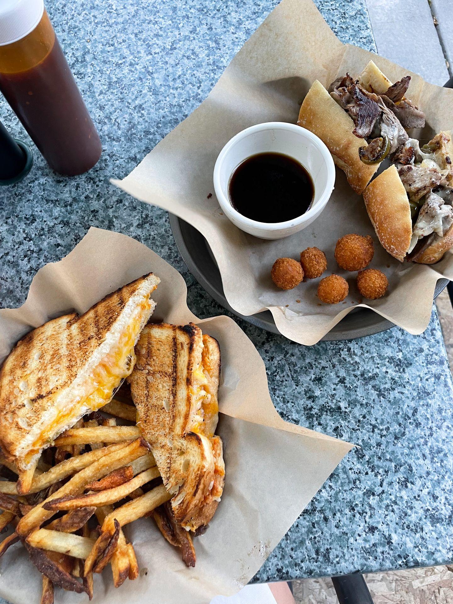 Grilled cheese, fries, a sandwich and croquettes from Bar Gernika in the Basque Block.