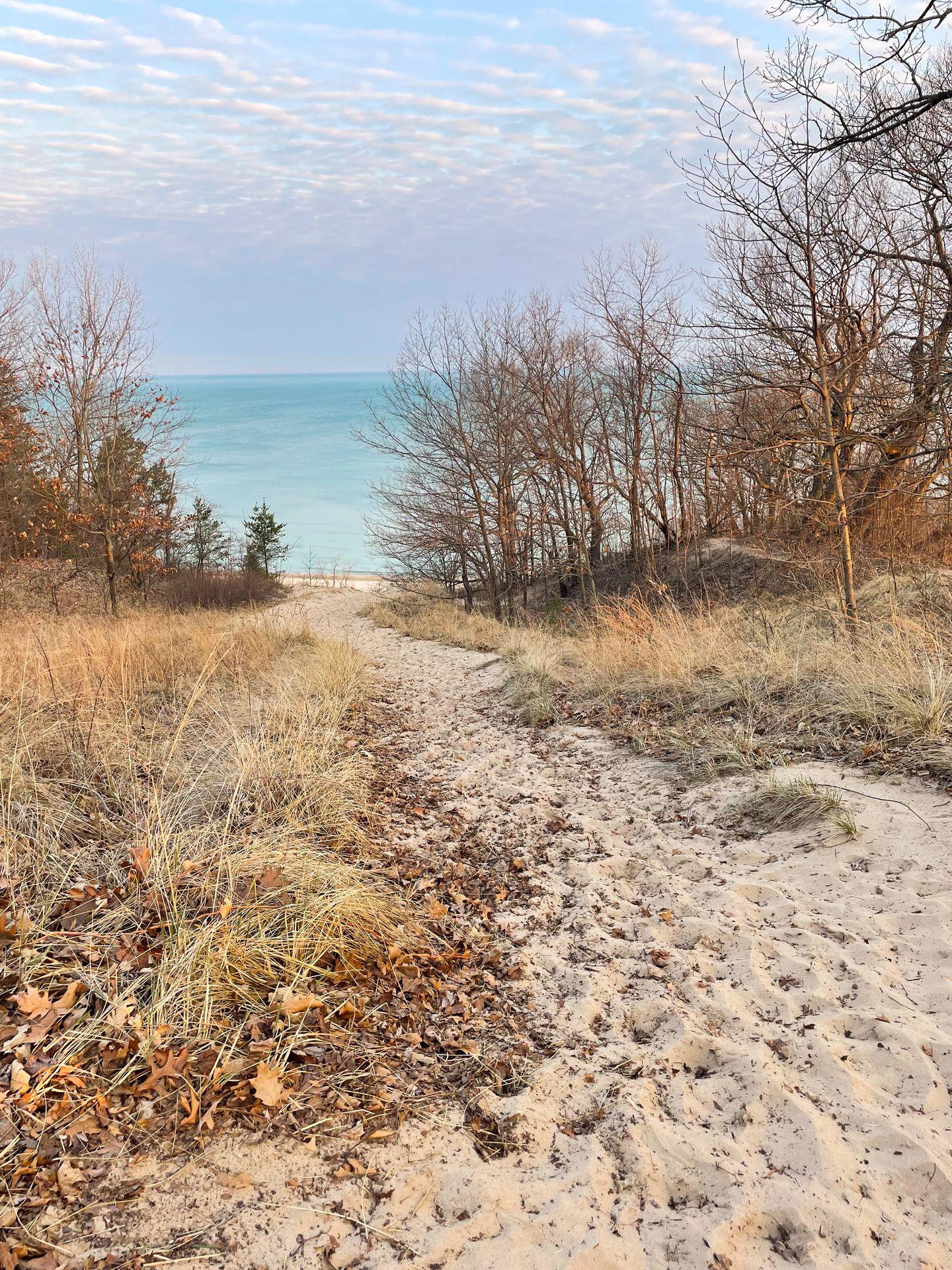 A sandy trail that leads down to Lake Michigan.
