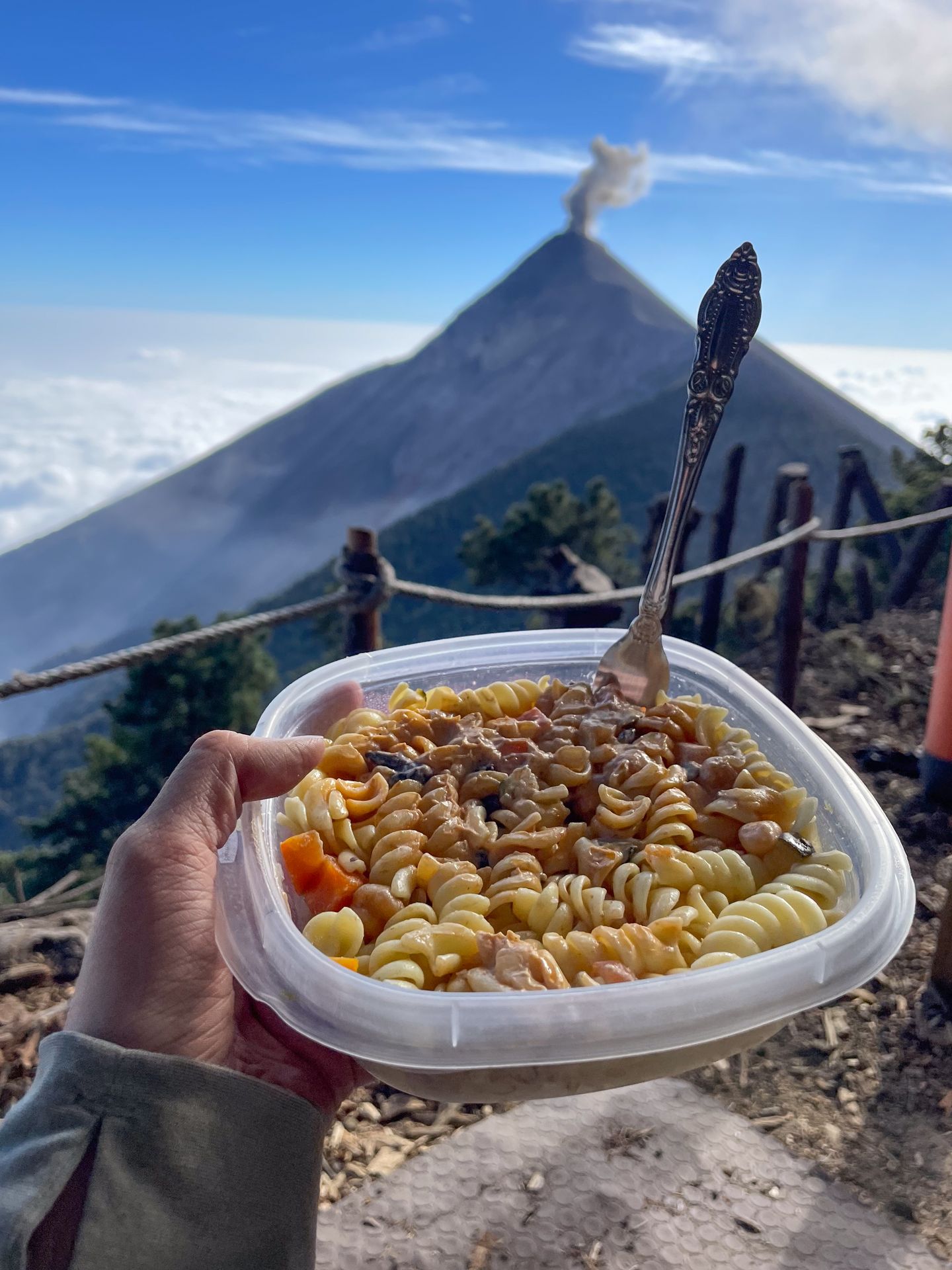 Pasta salad in a reuseable container at the Wicho & Charlie's camp