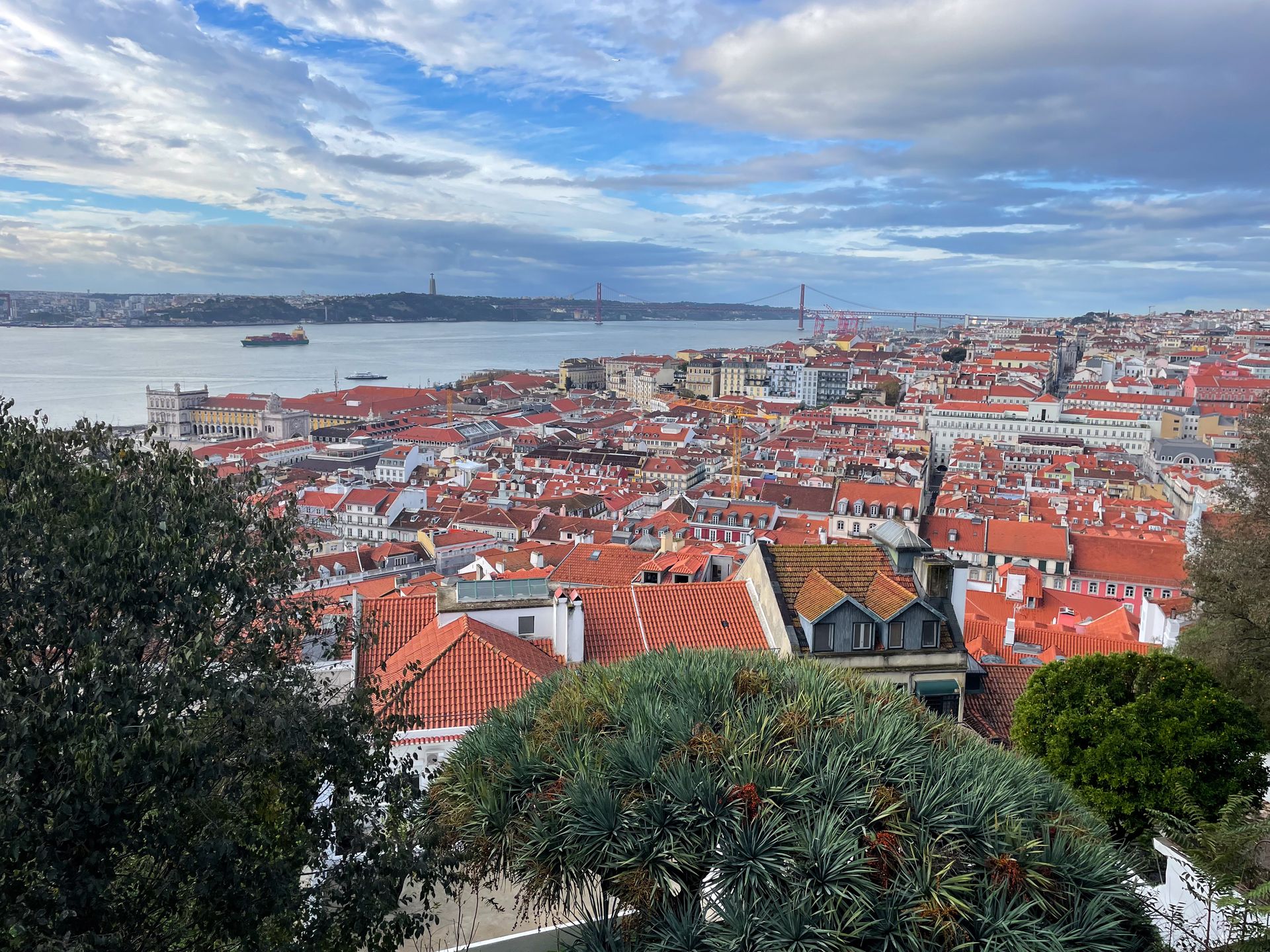 Looking down at the city of Lisbon and the Tagus River