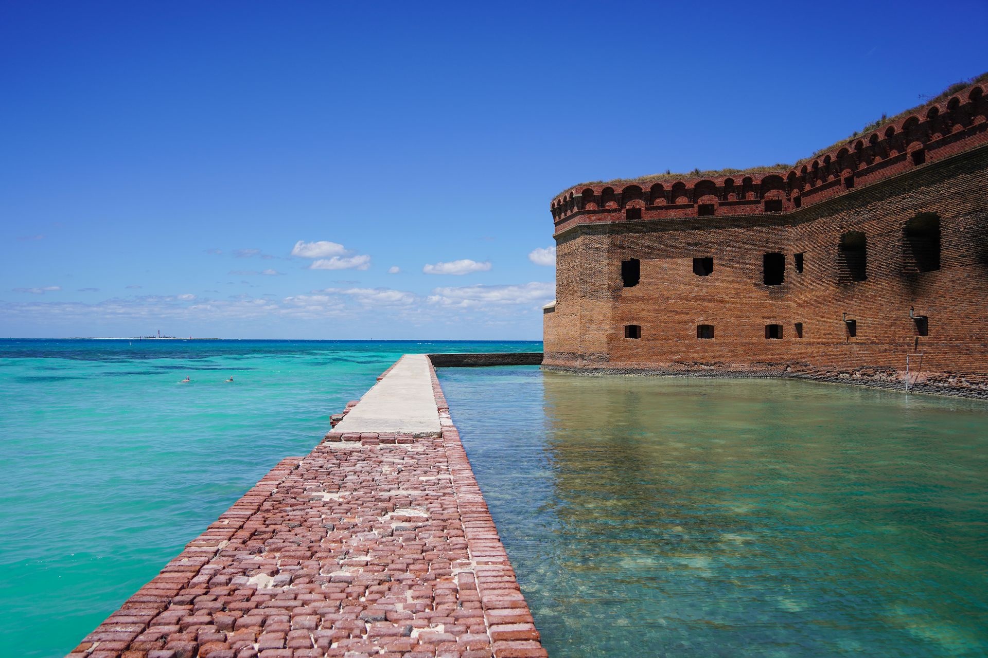 Looking at the moat next to Fort Jefferson at Dry Tortugas National Park