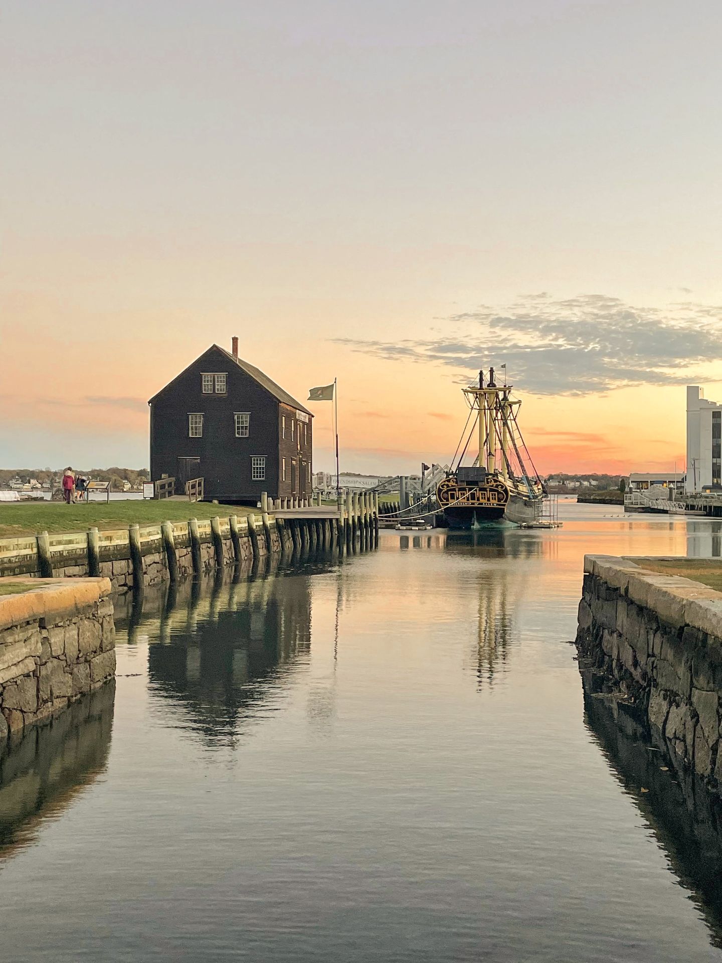 A ship and a building at the Salem Maritime National Historic Site