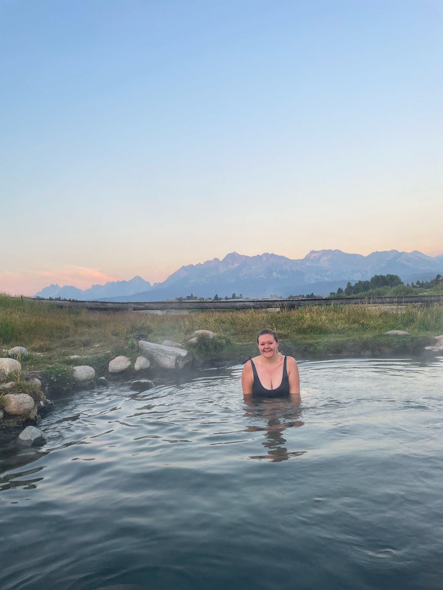 Lydia soaking in Valley Creek Hot Springs.