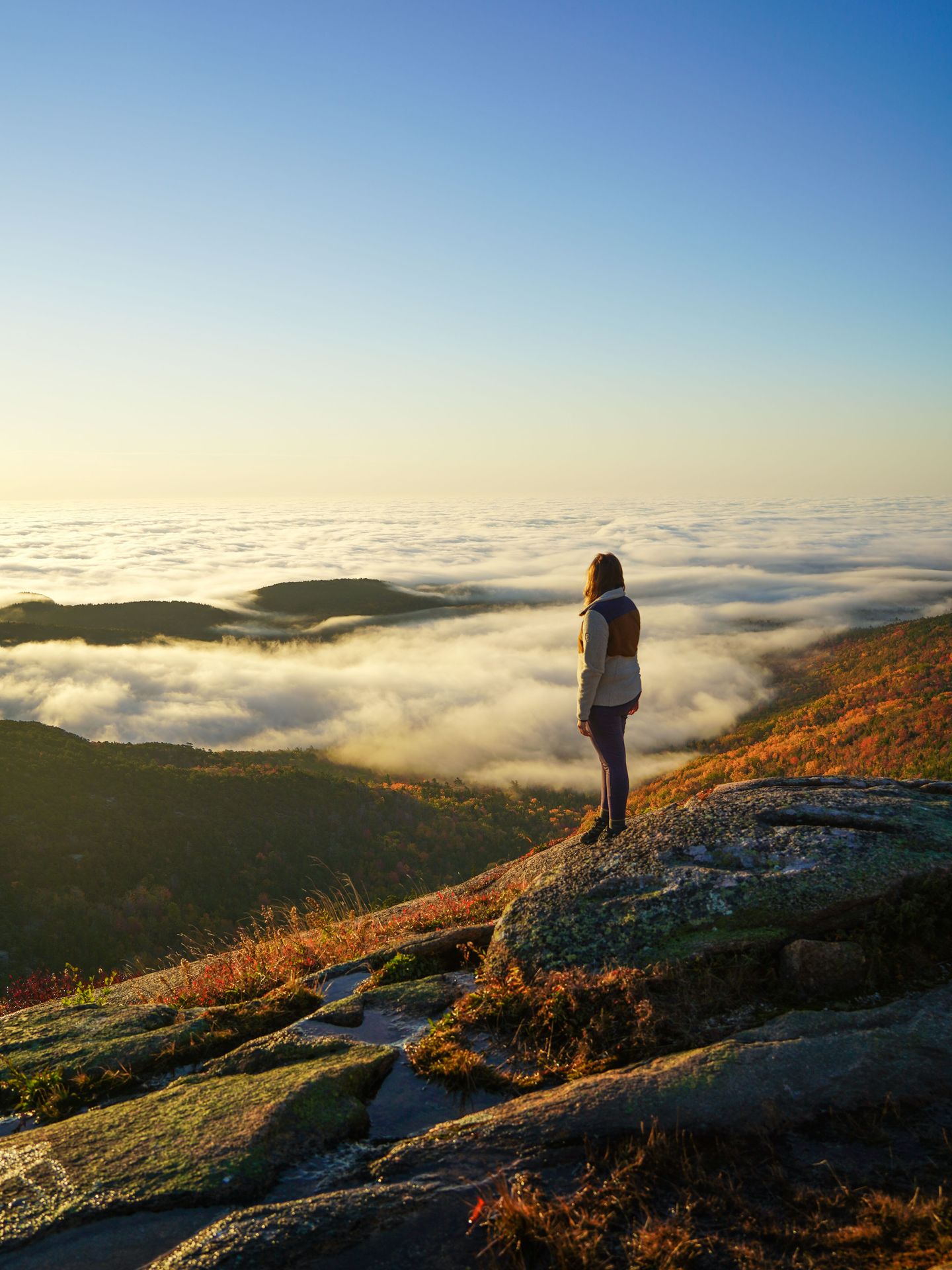 Lydia watching the sunset from Cadillac Mountain in Acadia National Park