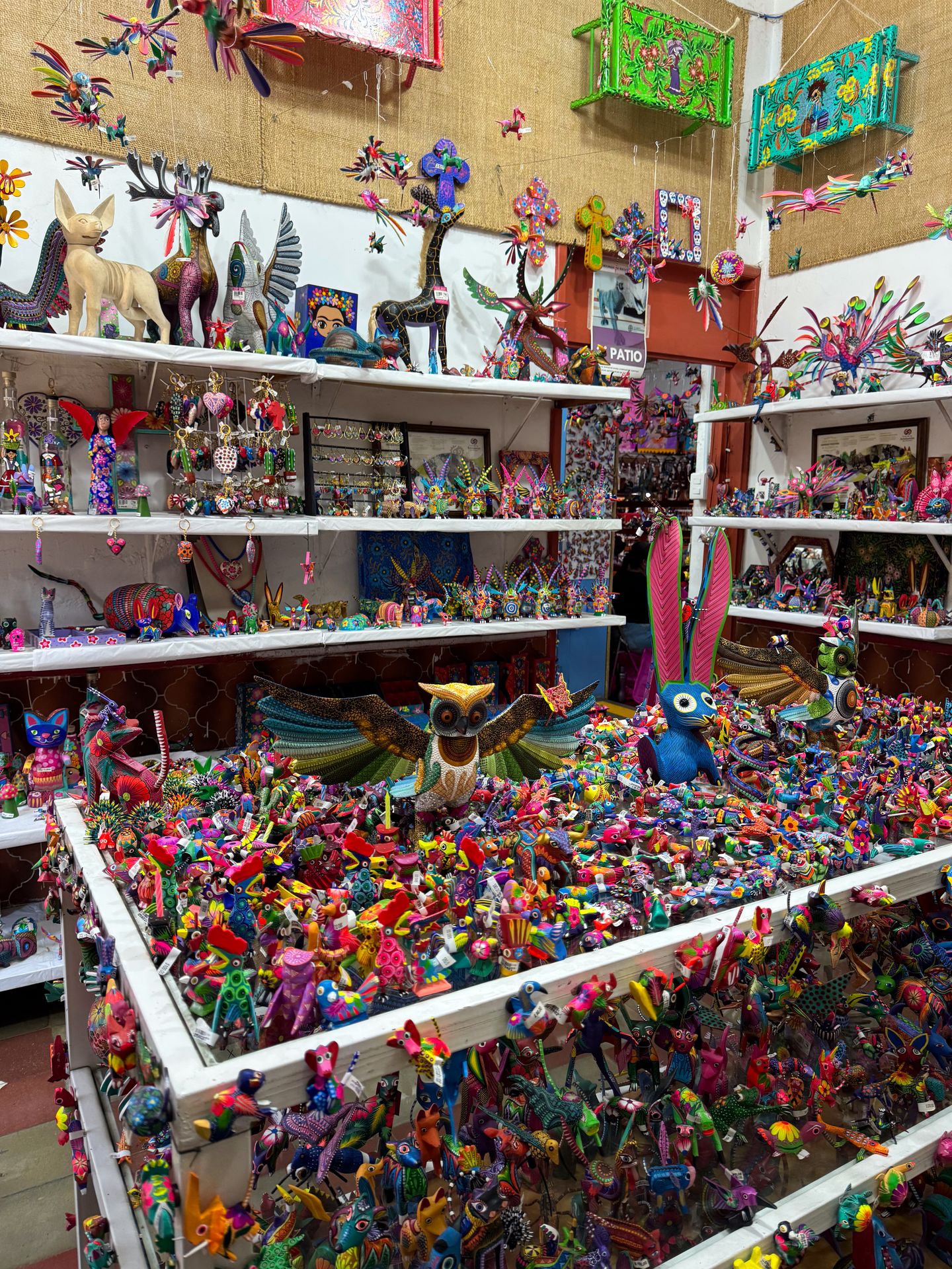A room full of alebrijes at a shop in Oaxaca