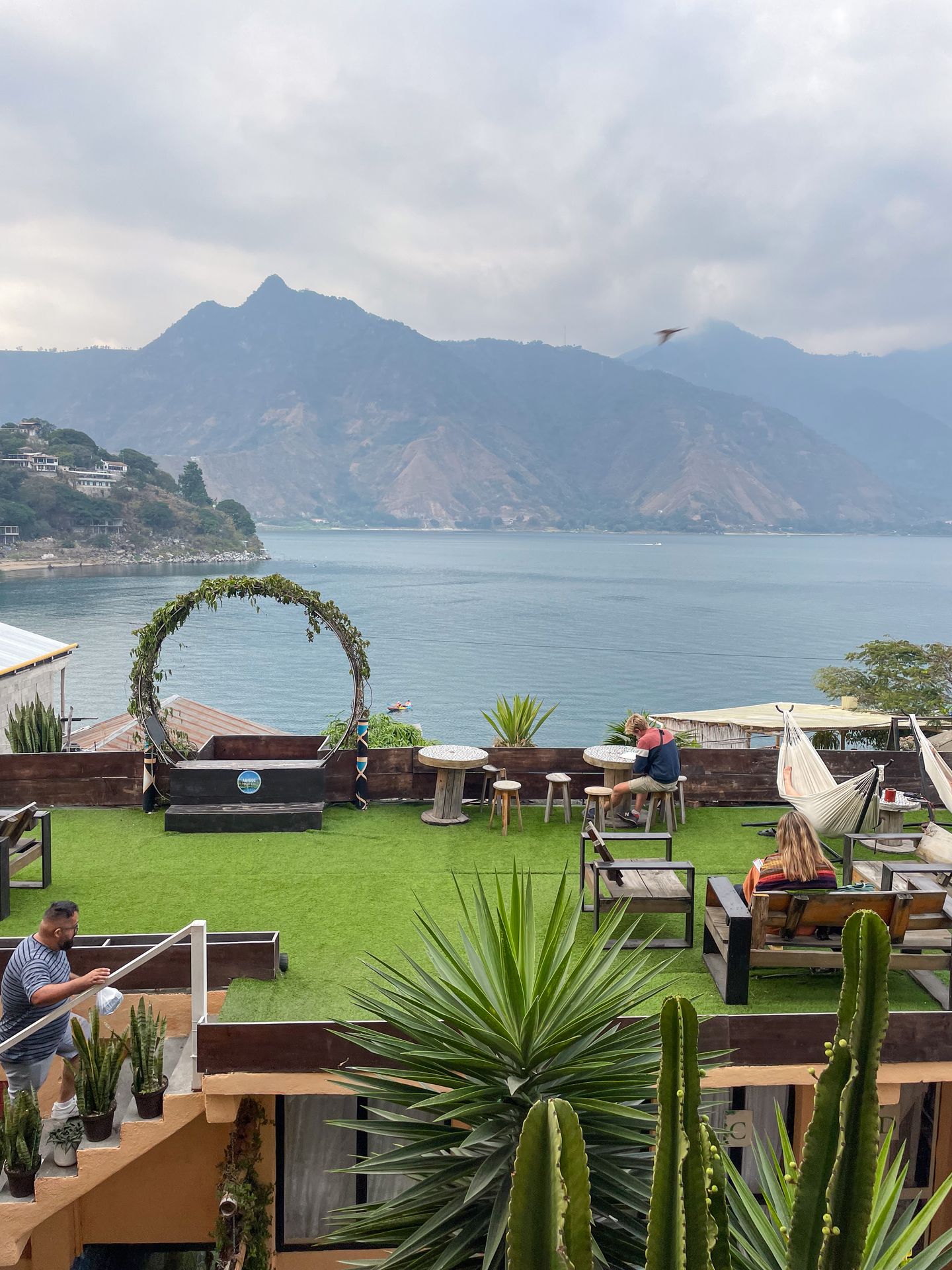 The rooftop at Hotel Amigos, which has great views of Lake Atitlán