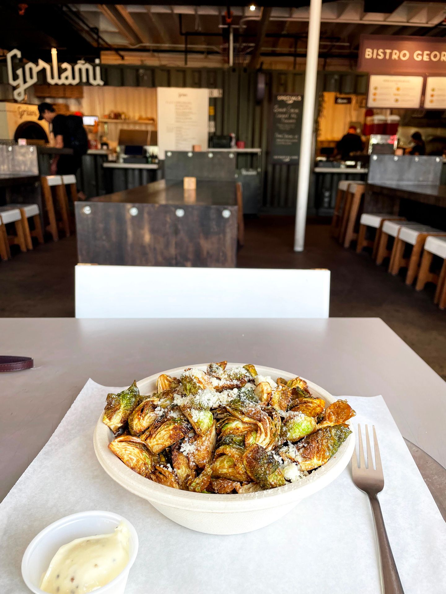 A tray with brussel sprouts from Avanti F&B.