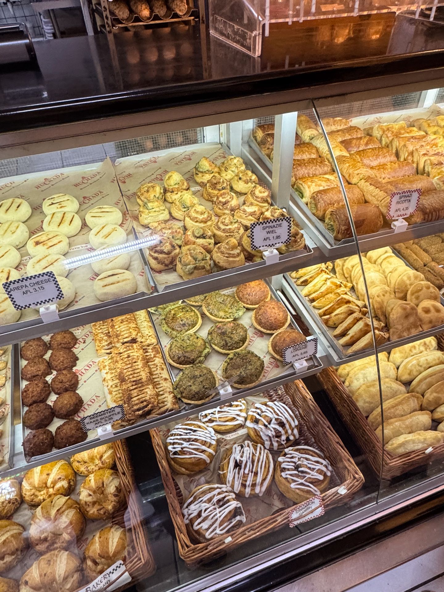 A case full of pastries at Huchada