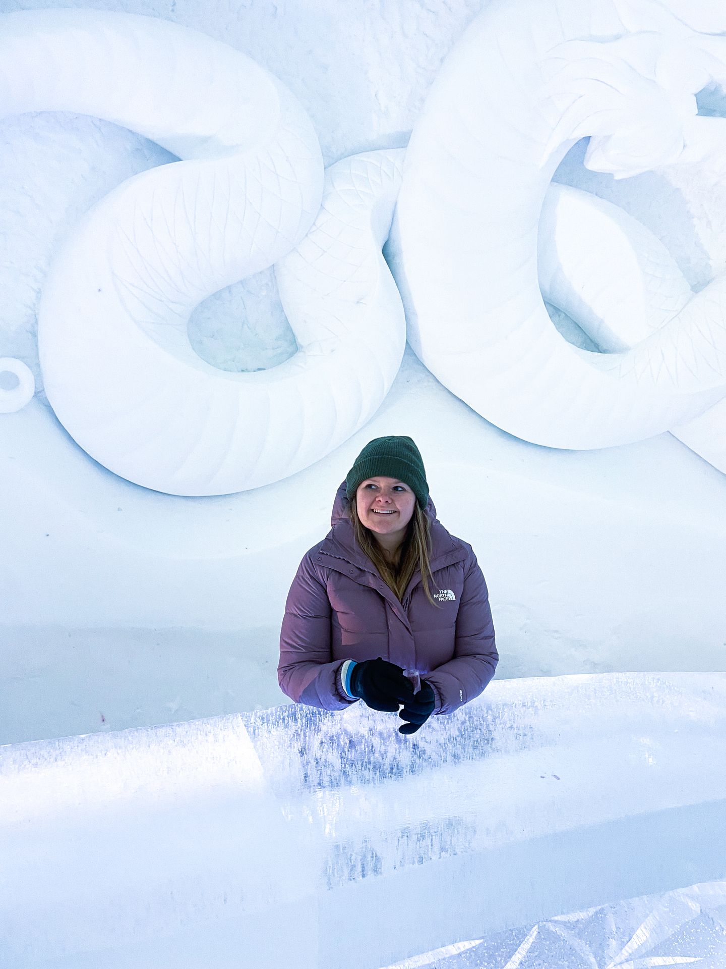 Lydia behind the ice bar inside the Tromso Ice Domes