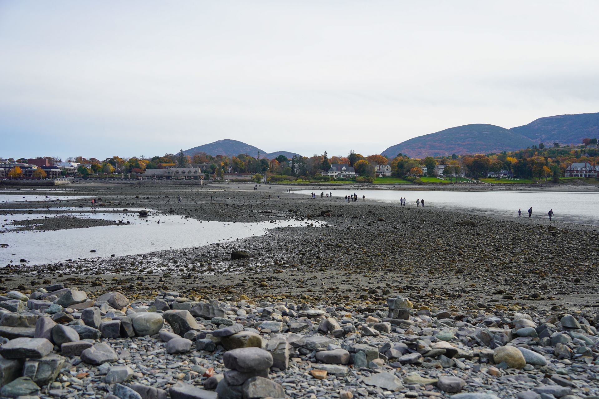 The land bridge to Bar Island during low tide.