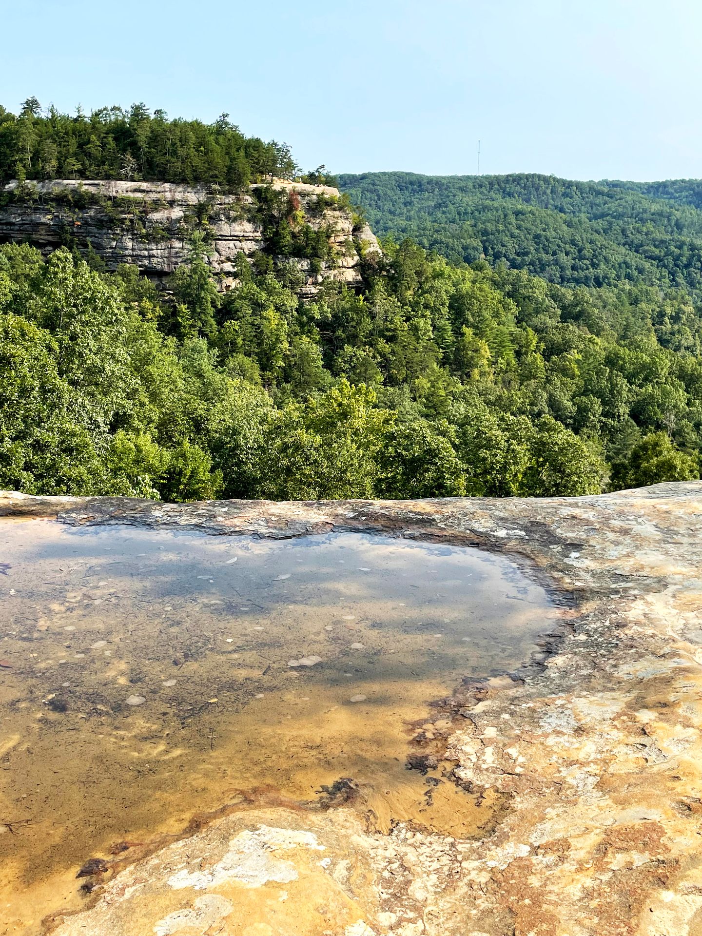 Looking out from a rock face in Natural Bridge State Park