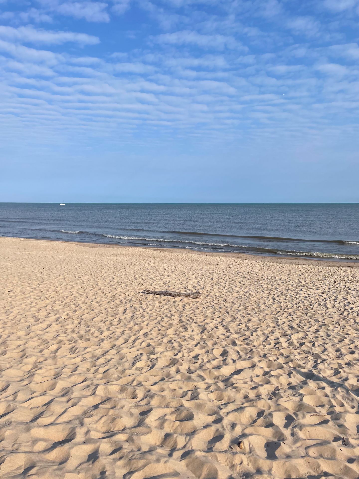 A white sand beach next to Lake Michigan in Indiana Dunes National Park