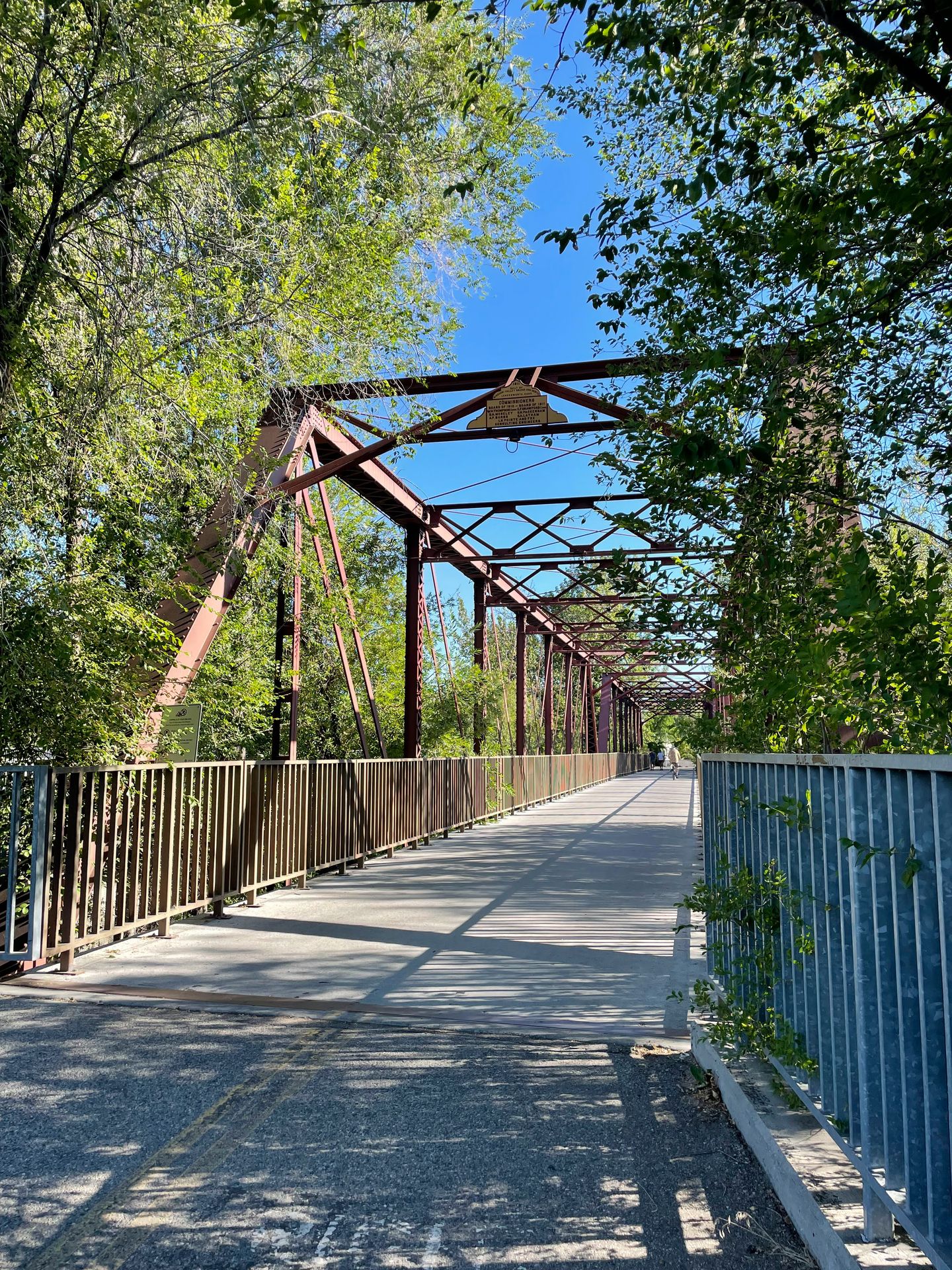 Looking across a bridge on the Boise River Greenbelt.